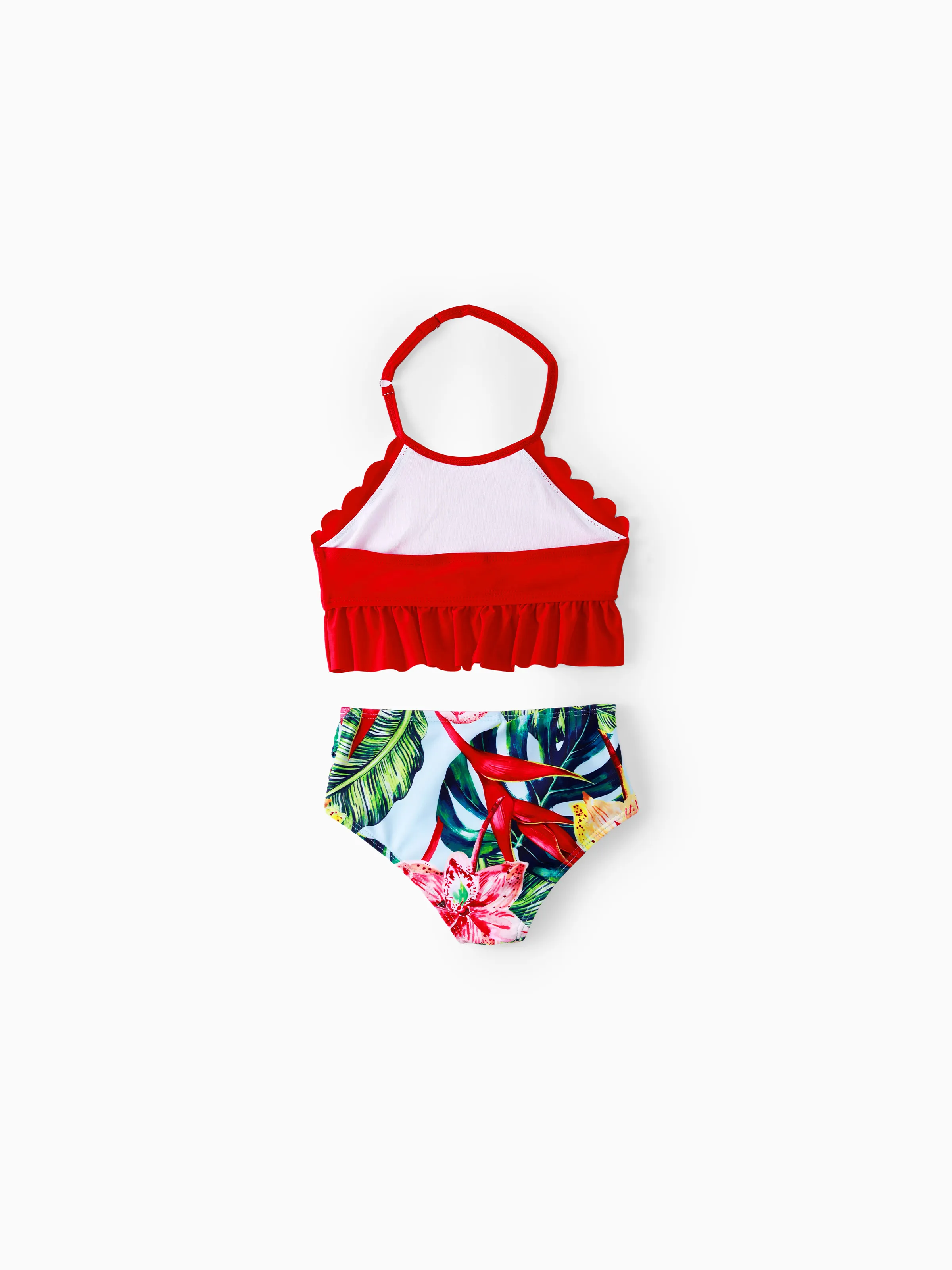 Toddler Girl Floral Drawstring Ruched Shell Edge Bikini Red - Image 3