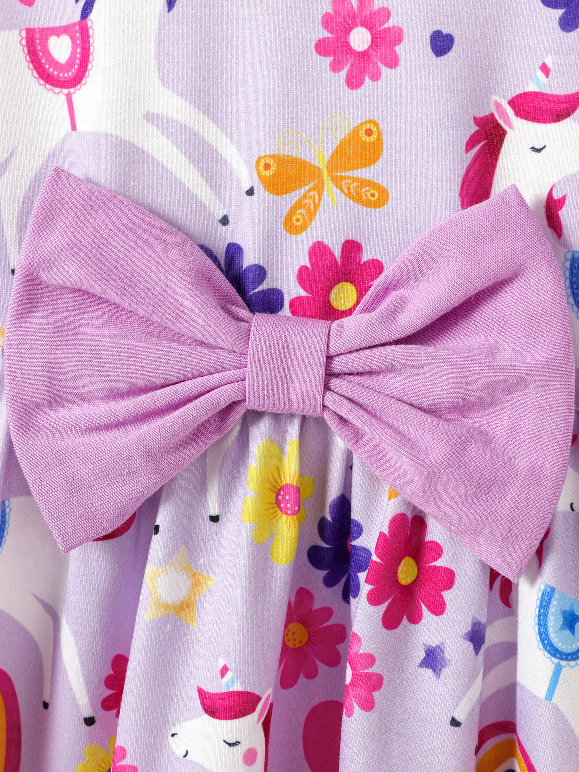 Toddler Girl Floral Print Bowknot Sleeveless Dress Purple - Image 4