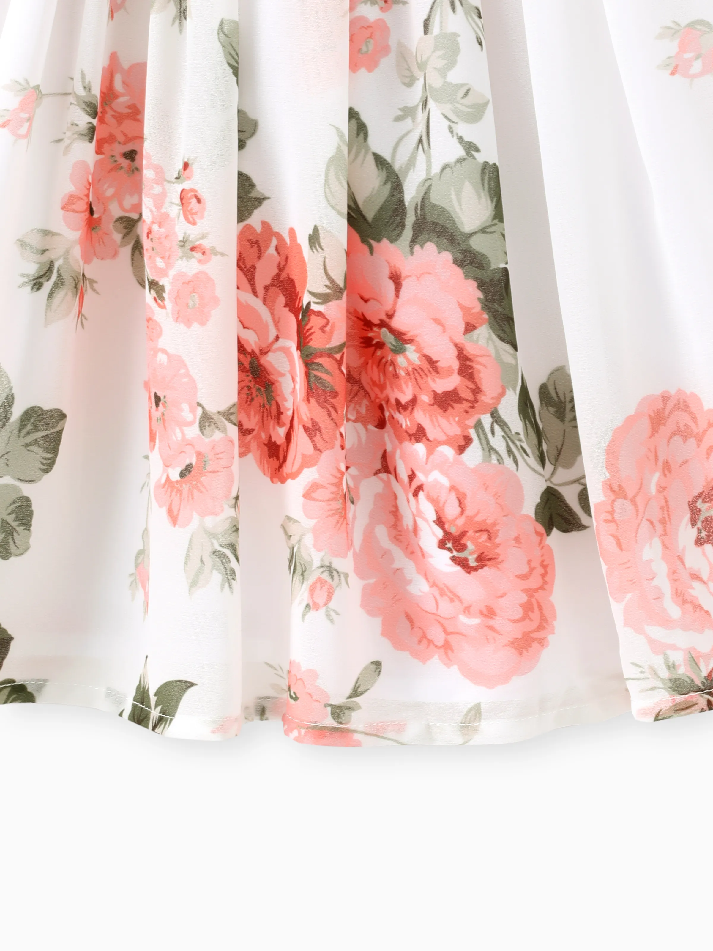 Toddler Girl Floral Print Square Neck Ruffled Bowknot Design Sleeveless Strap Dress Pink - Image 6