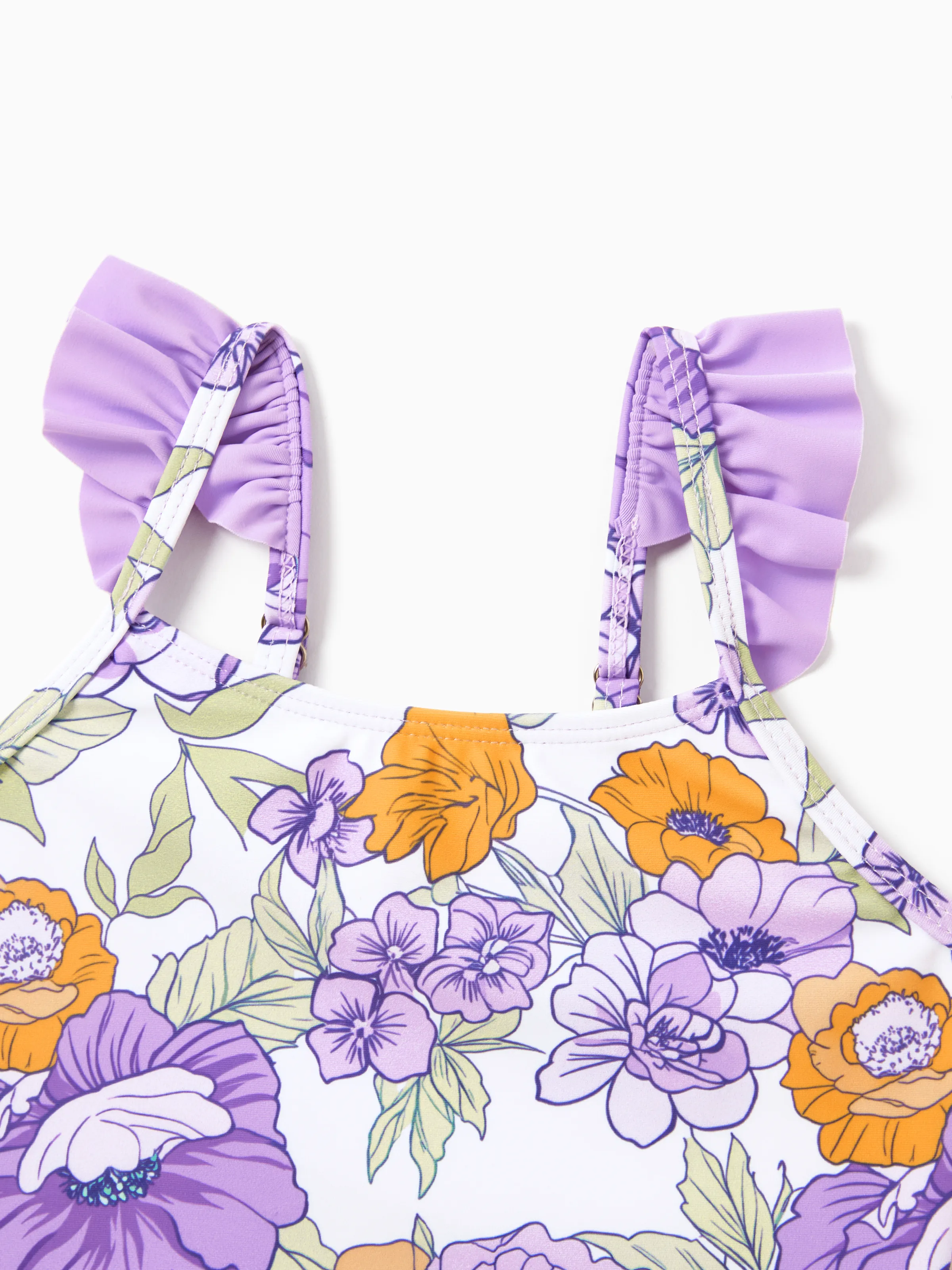 Toddler Girl Floral Print Swimsuits Ruffled One-Piece Bathing Suit Purple - Image 4