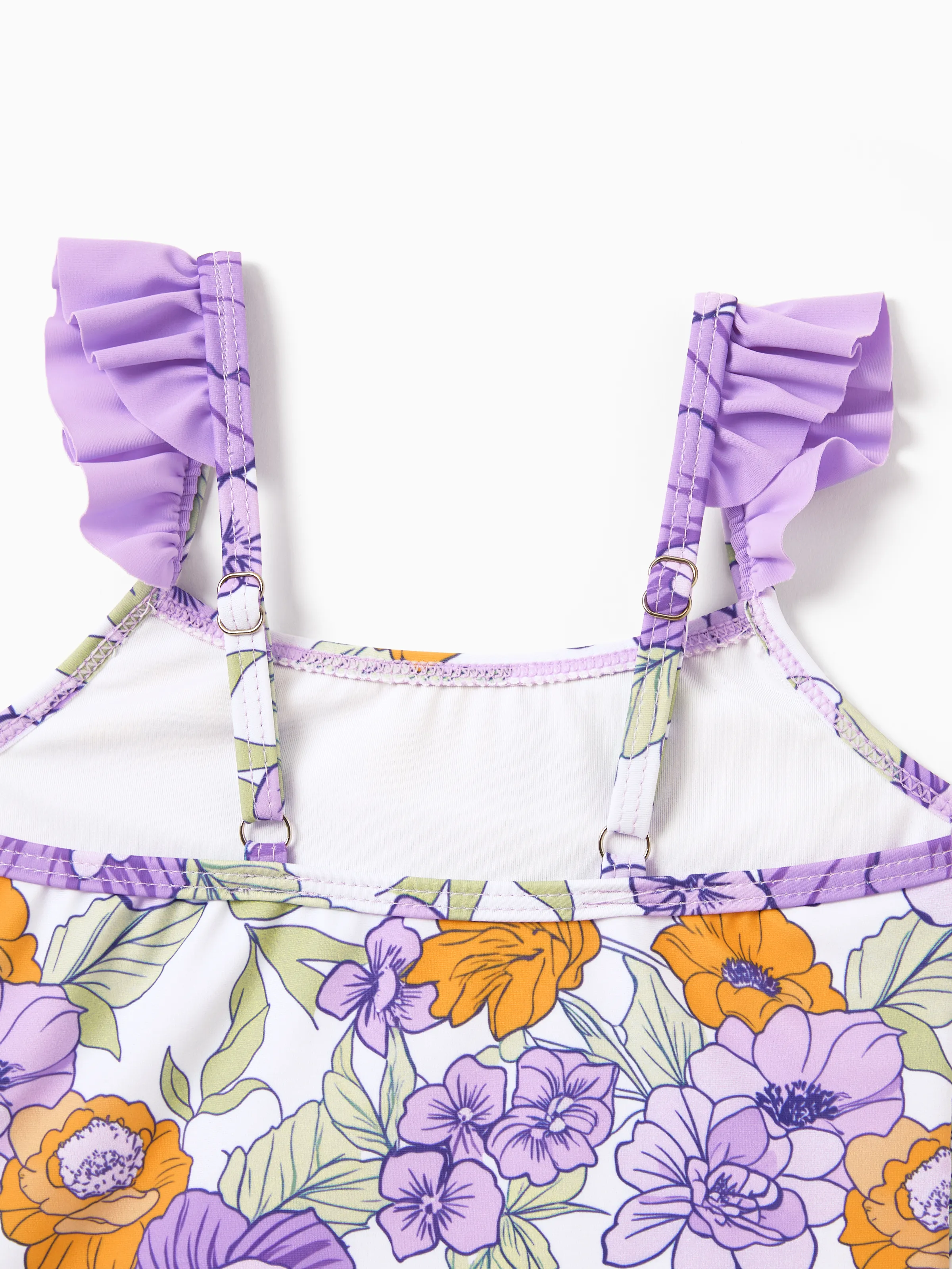 Toddler Girl Floral Print Swimsuits Ruffled One-Piece Bathing Suit Purple - Image 5