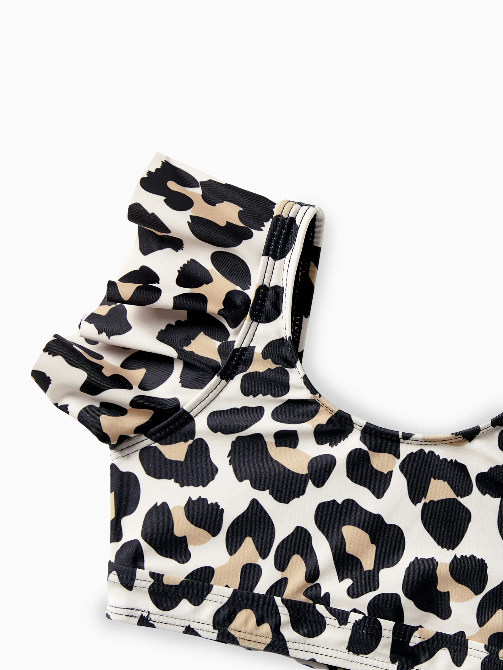 Toddler Girl Leopard Pattern Drawstring Ruffle Neck Two-Piece Bikini Skirt Black - Image 4