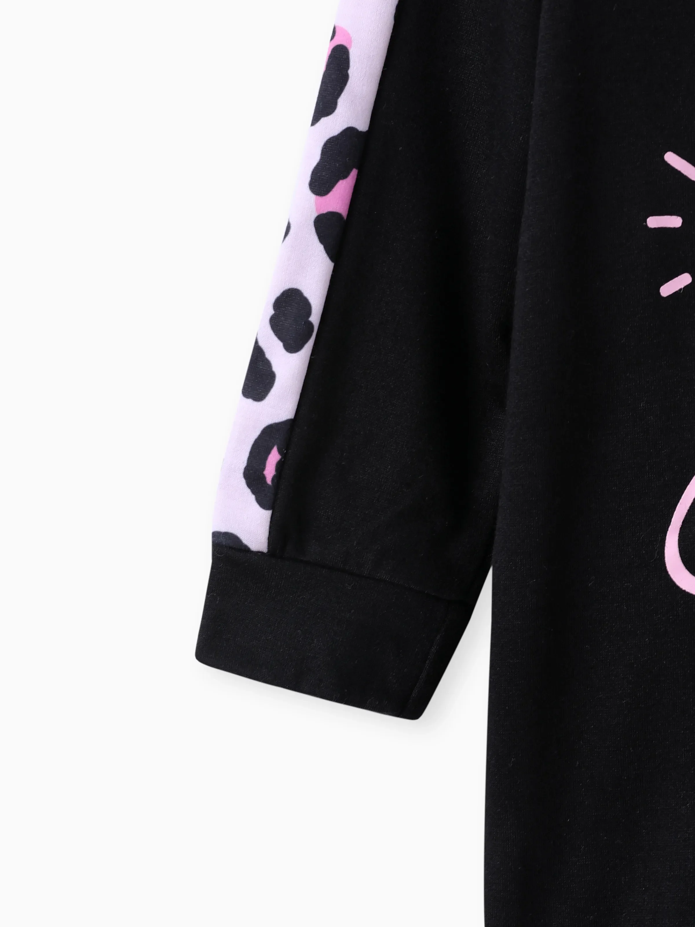 Toddler Girl Letter Leopard Print Black Long-sleeve Hooded Sweatshirt Dress Black - Image 3
