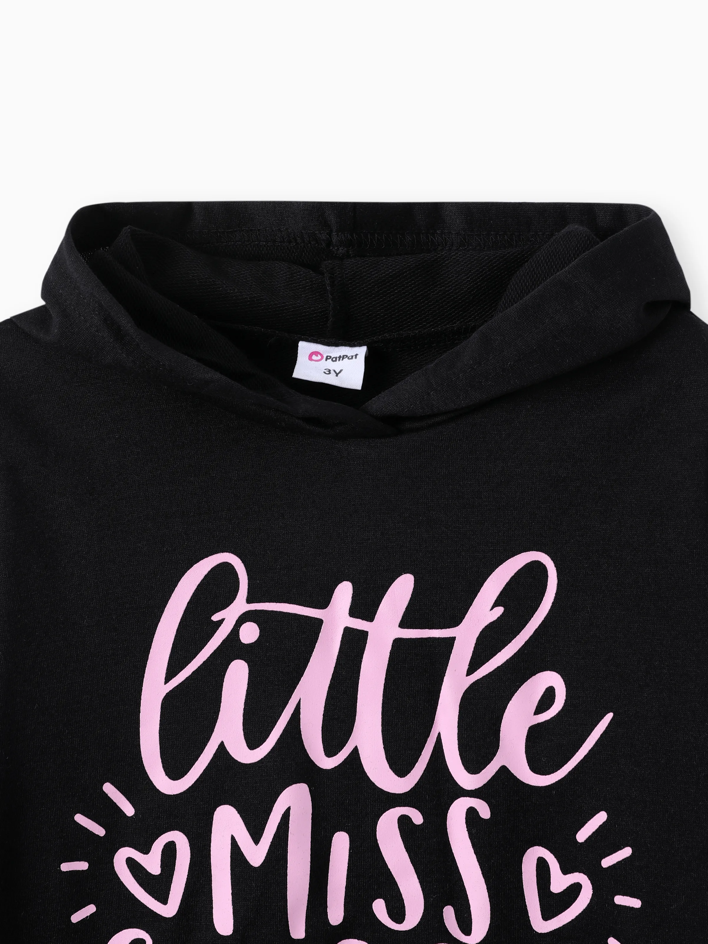 Toddler Girl Letter Leopard Print Black Long-sleeve Hooded Sweatshirt Dress Black - Image 6