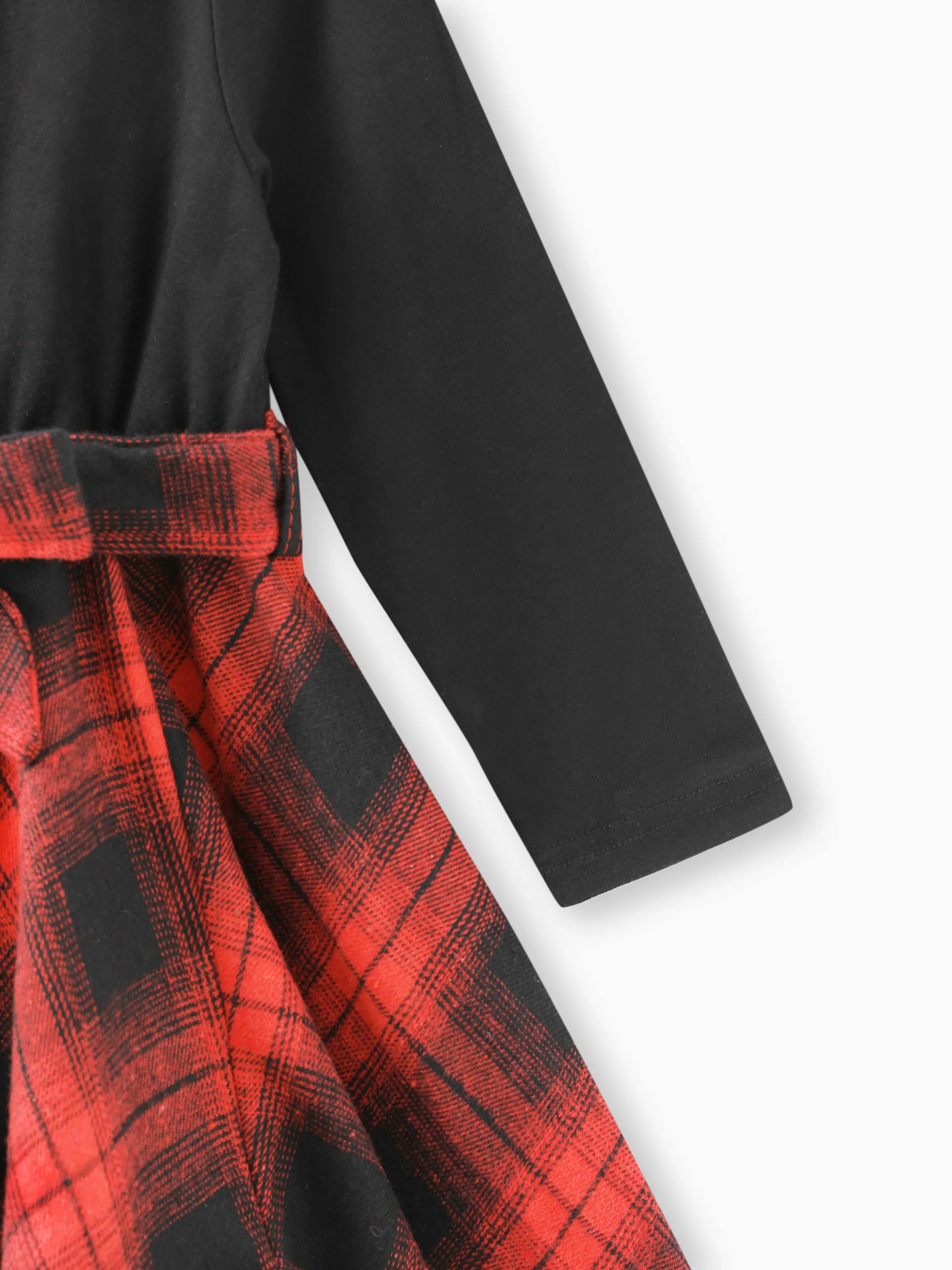 Toddler Girl Plaid Irregular Hem Splice Long-sleeve Dress Black - Image 7