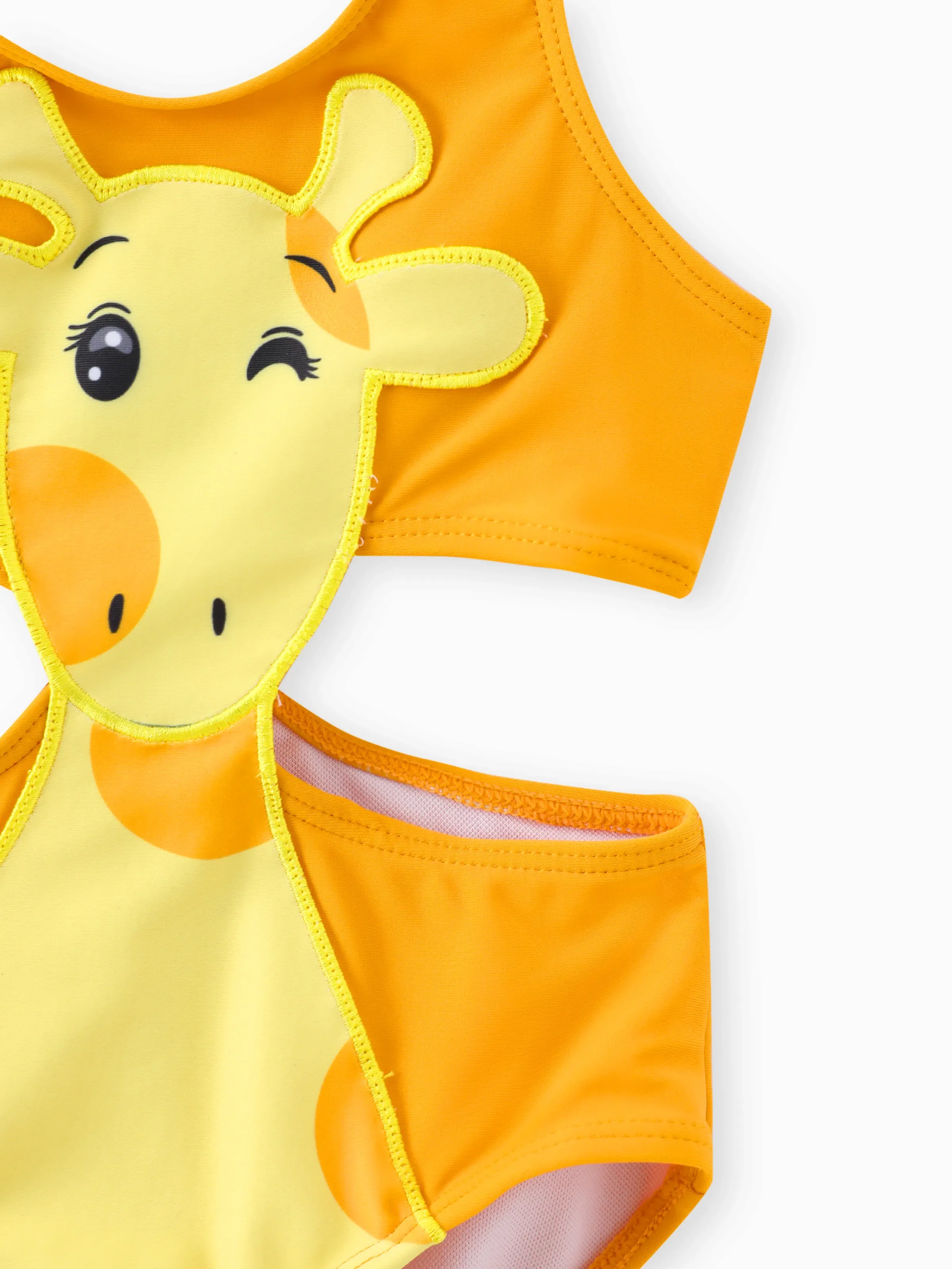 Toddler Girl Playful Giraffe Design Sleeveless Onepiece Swimsuit Orange - Image 4