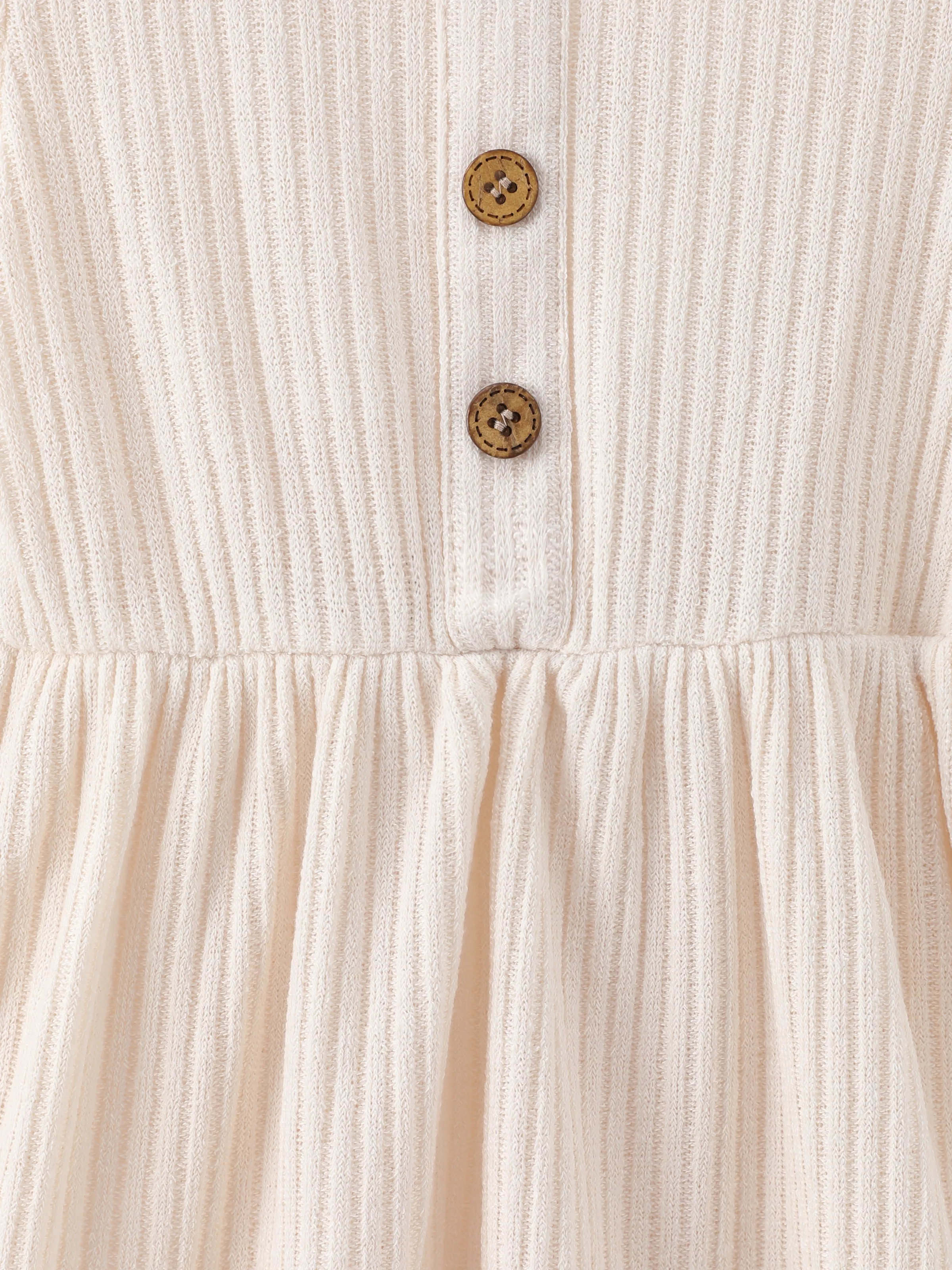 Toddler Girl Solid Color Button Design Ribbed Long-sleeve Dress Apricot - Image 10