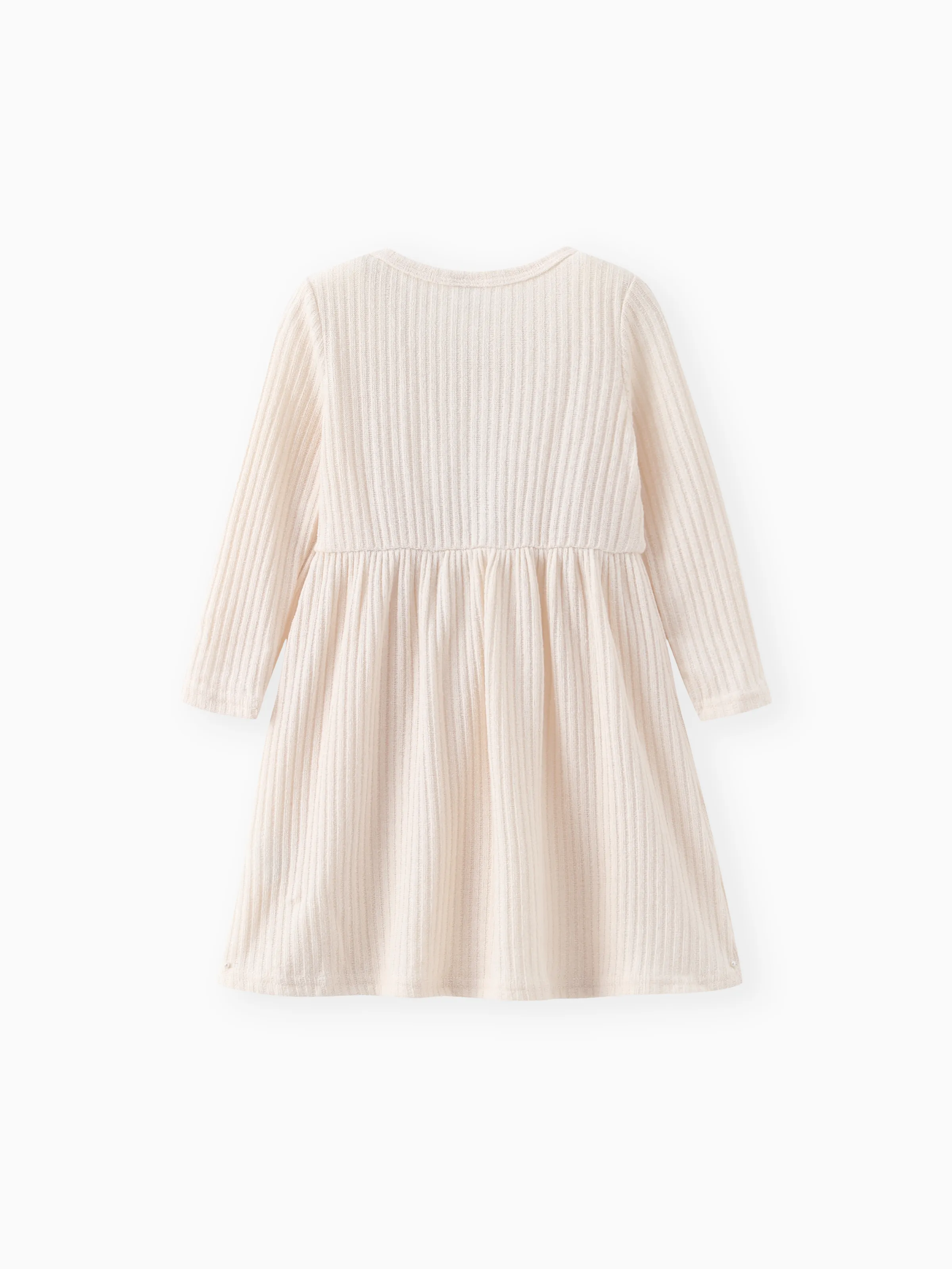 Toddler Girl Solid Color Button Design Ribbed Long-sleeve Dress Apricot - Image 2
