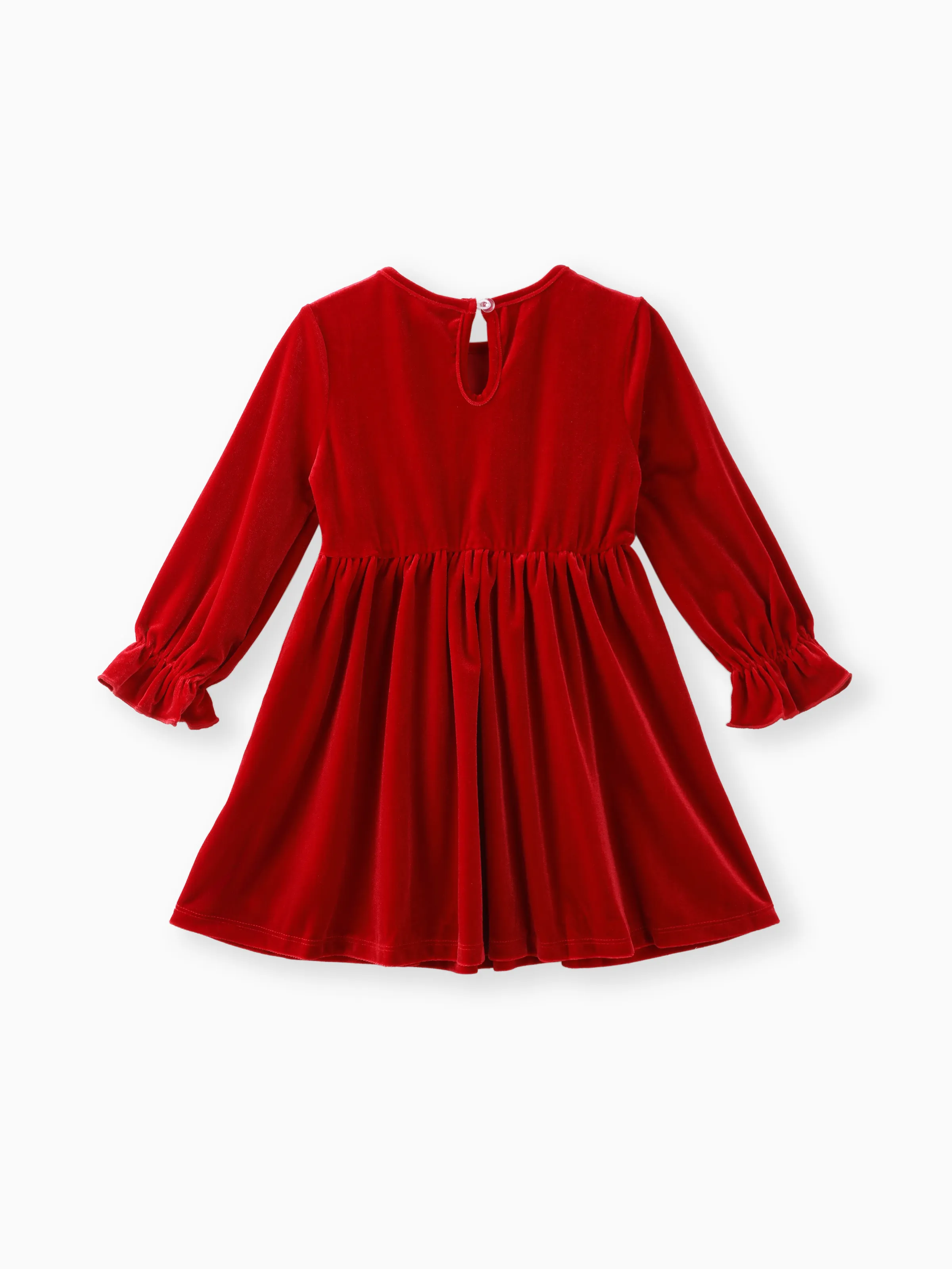 Toddler Girl Solid Color Christmas Sweet Ruffle Dress Red - Image 2