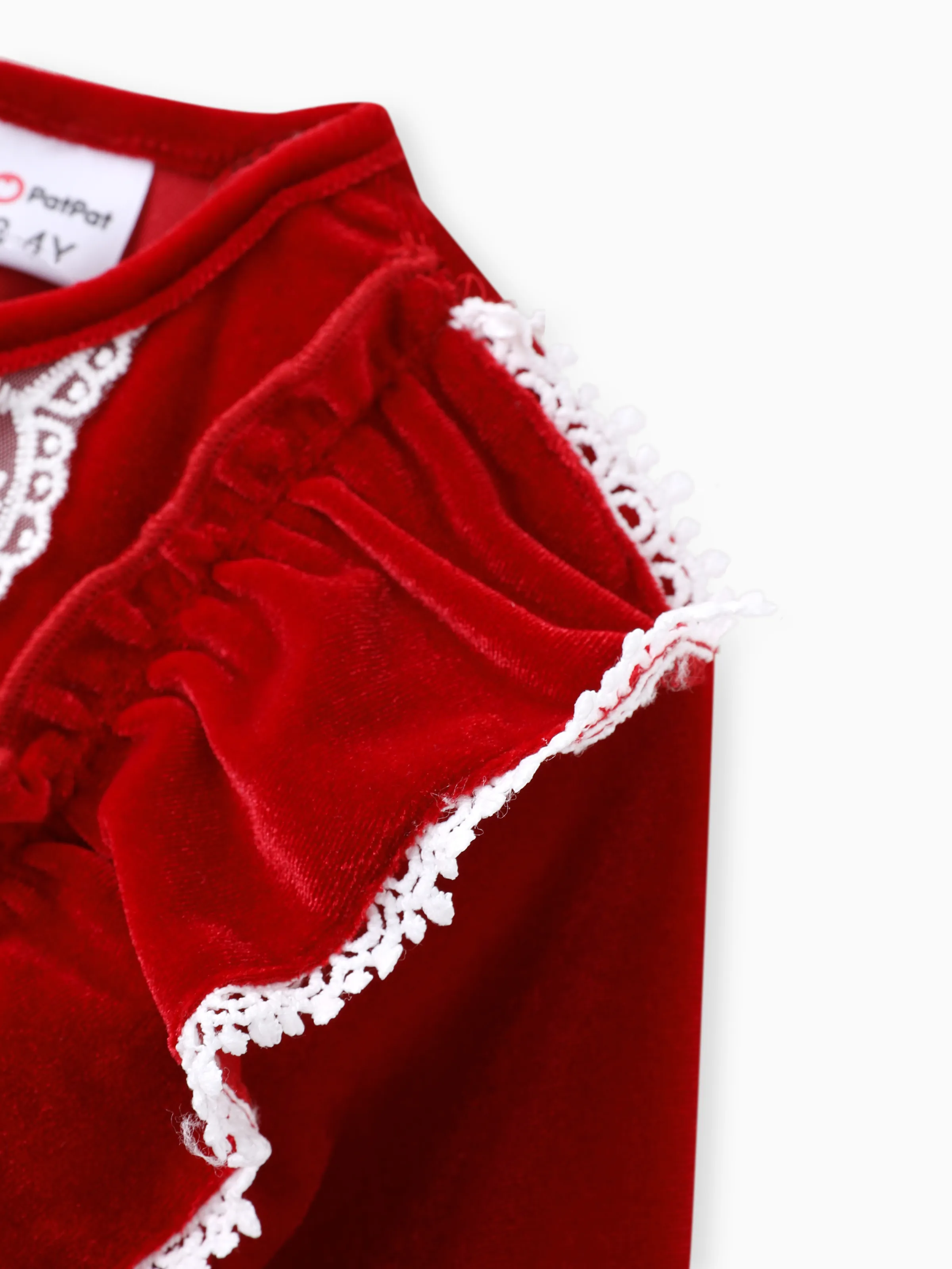 Toddler Girl Solid Color Christmas Sweet Ruffle Dress Red - Image 4