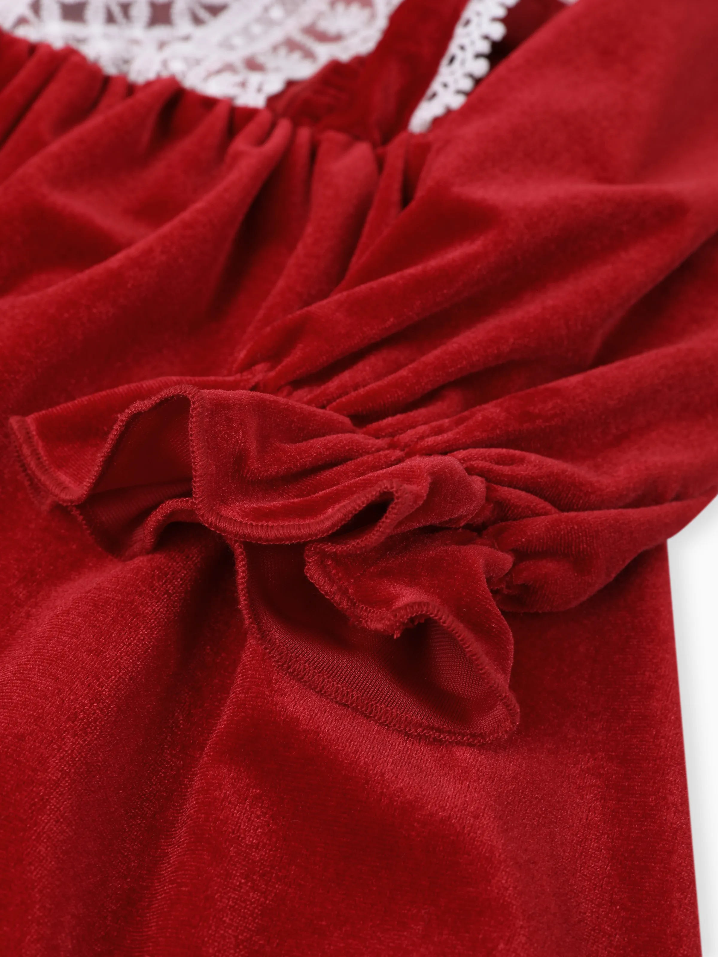 Toddler Girl Solid Color Christmas Sweet Ruffle Dress Red - Image 6