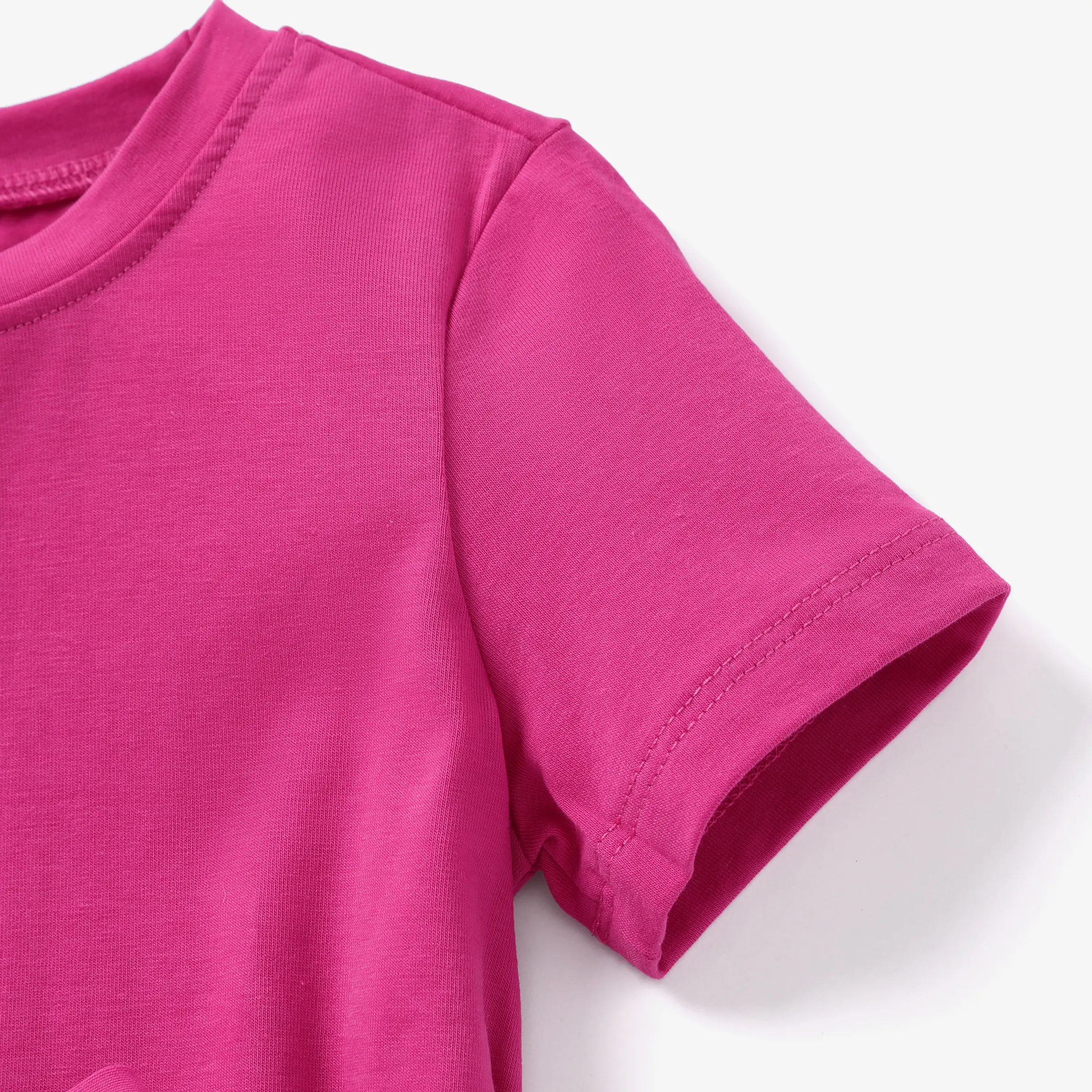 Toddler Girl Solid Curved Hem Short-sleeve Belted Dress Hot Pink - Image 4