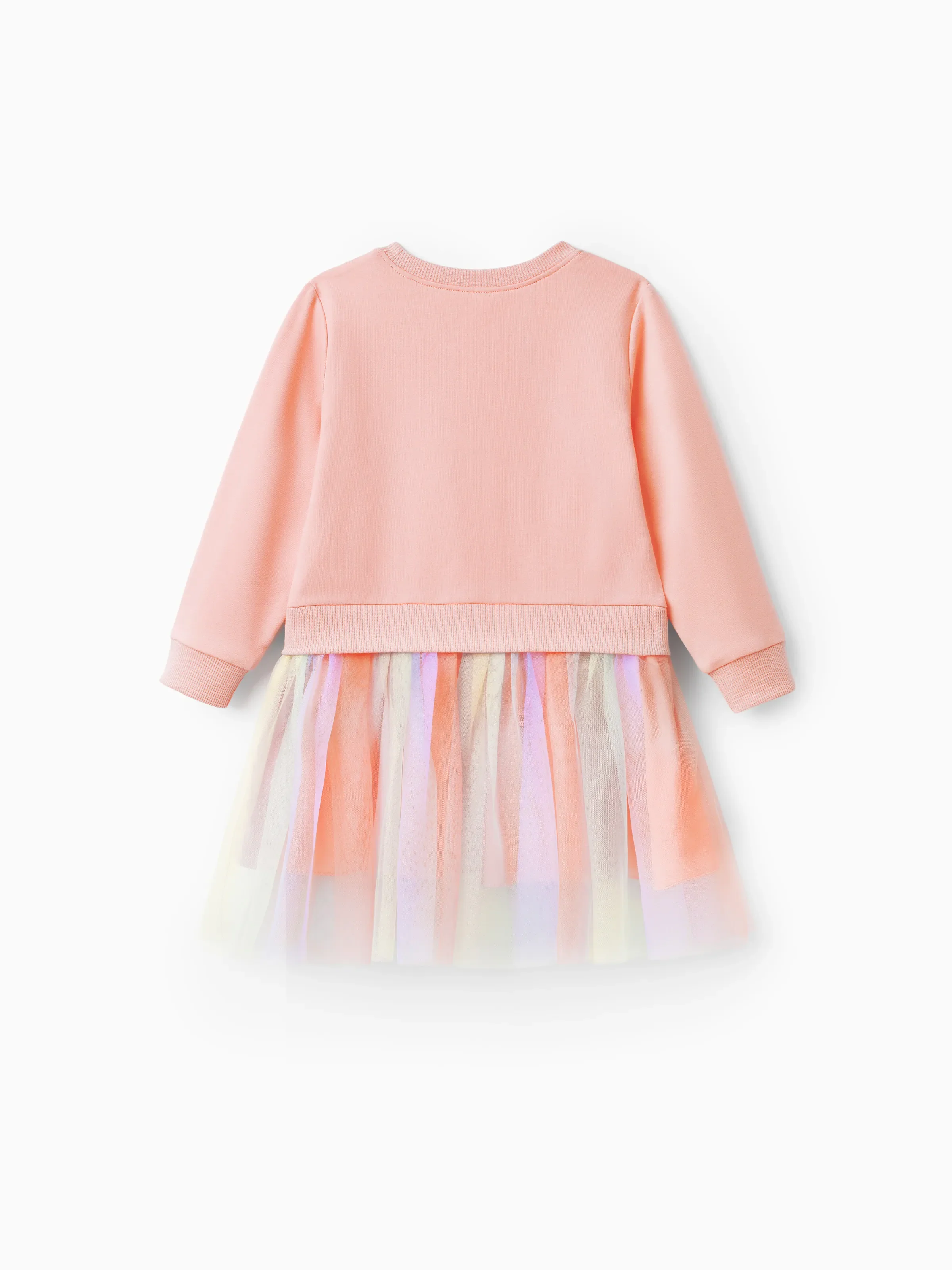 Toddler Girl Sweet Faux-two Unicorn Print Mesh Splice Fairy Dress Pink - Image 2