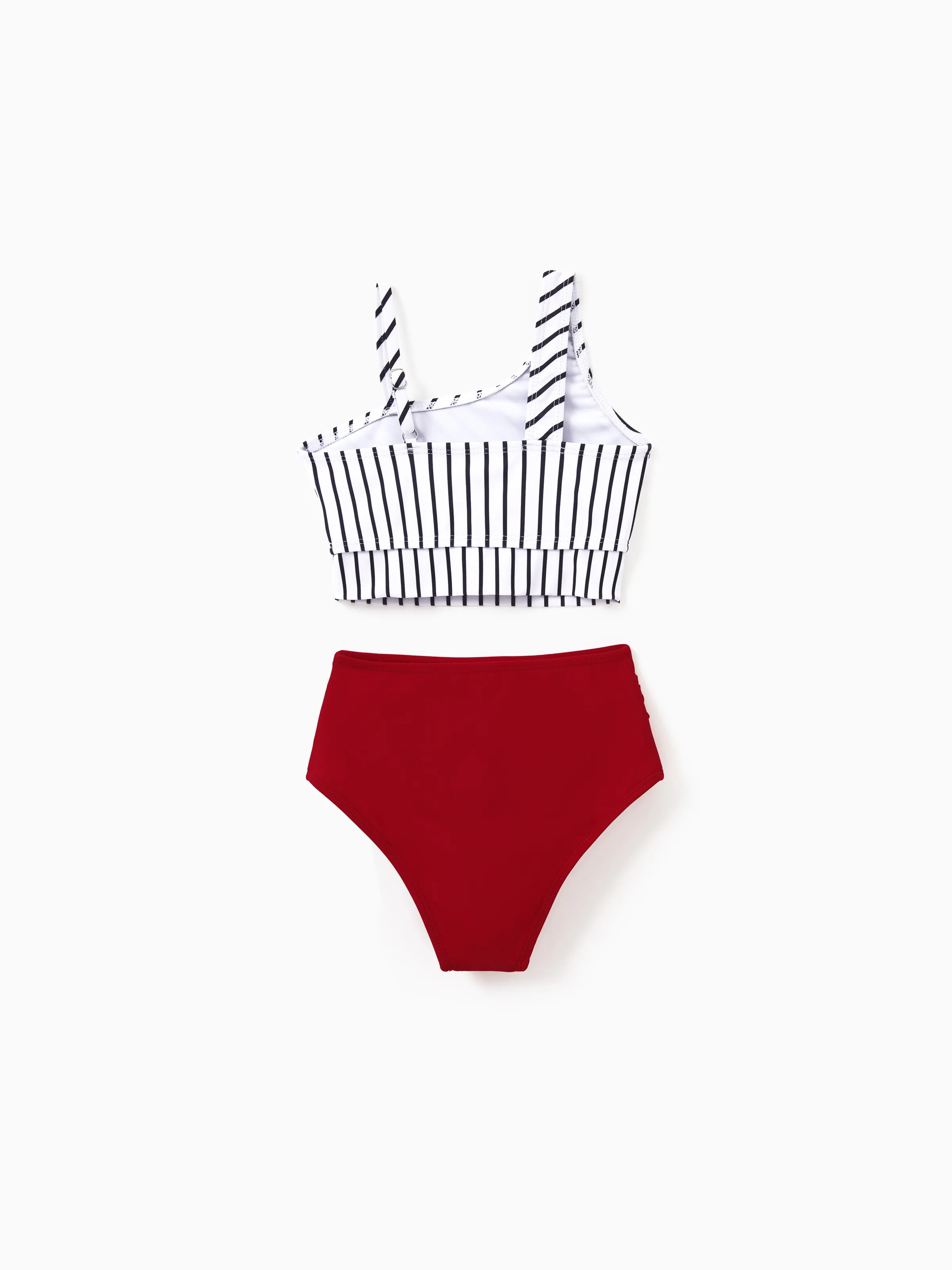 Toddler Girl Swimsuits Red Striped Bikini Matching Beachwear Outfits for Summer, Cruise, Vacation Red - Image 3