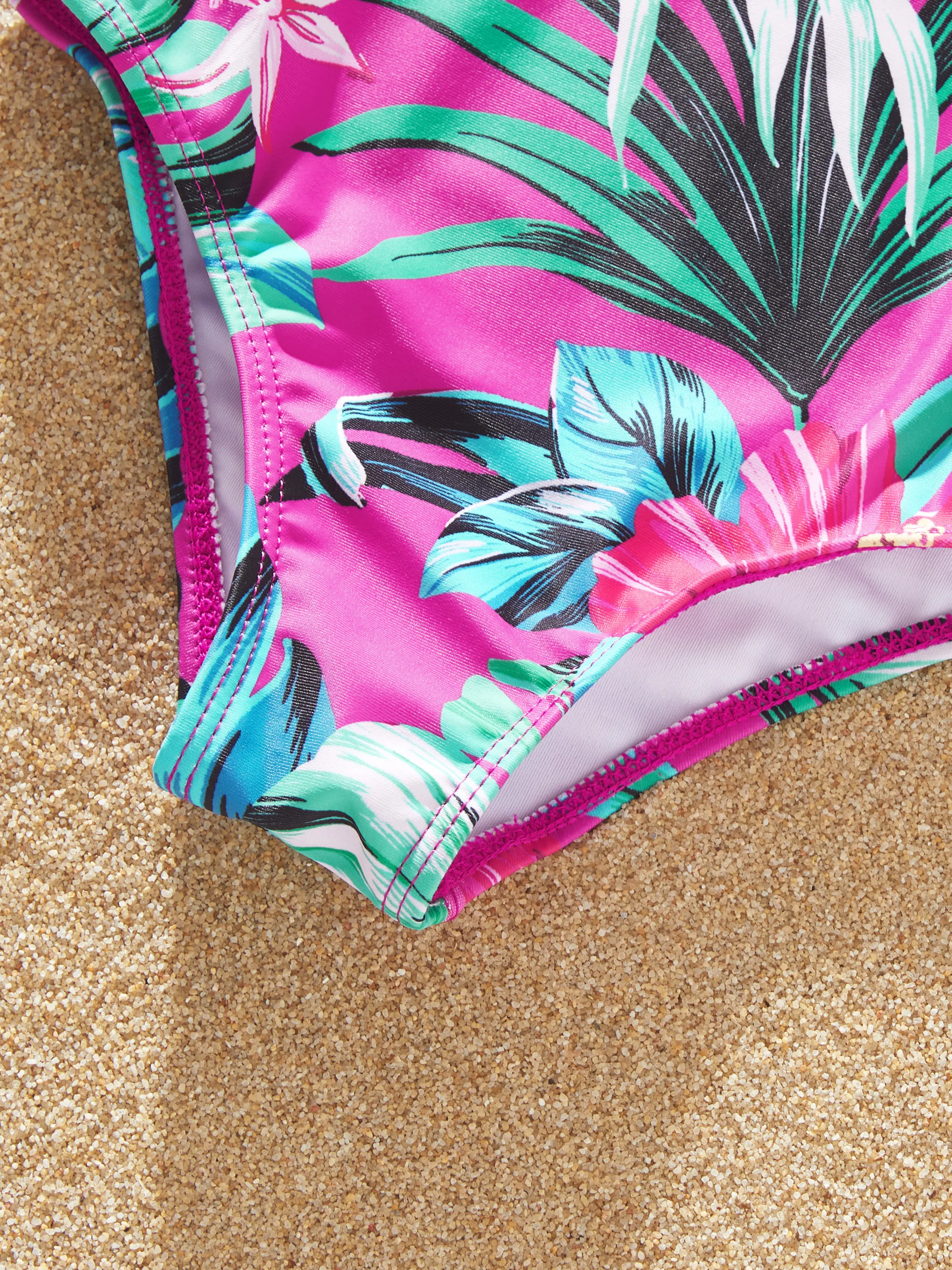 Toddler Girl Swimsuits Tropical Pink Leaf Print Halter One-Piece Swimwear Set Pink - Image 6