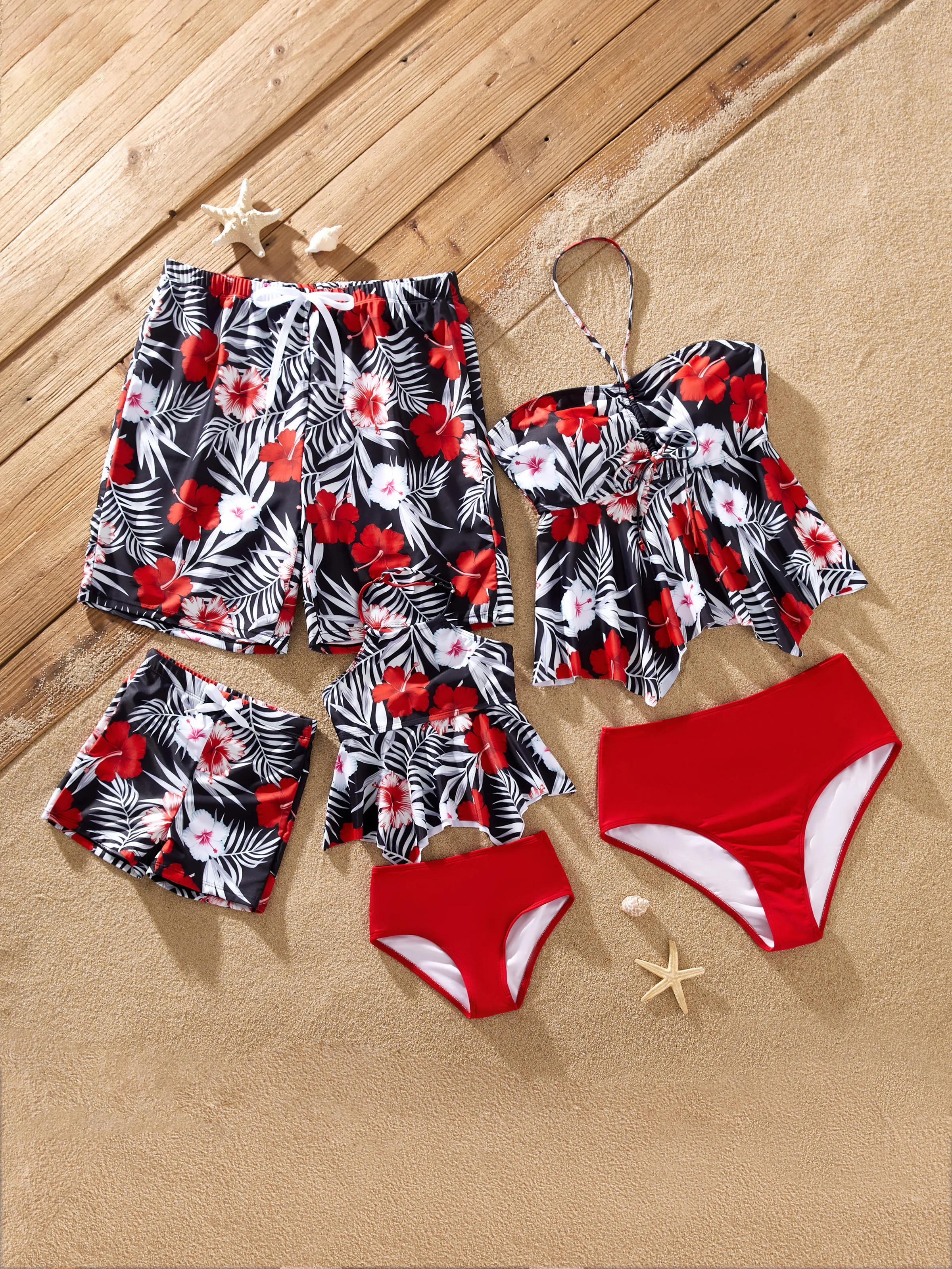 Toddler Girl Tropical Floral 2 Pieces Halter Swimsuit Black - Image 2