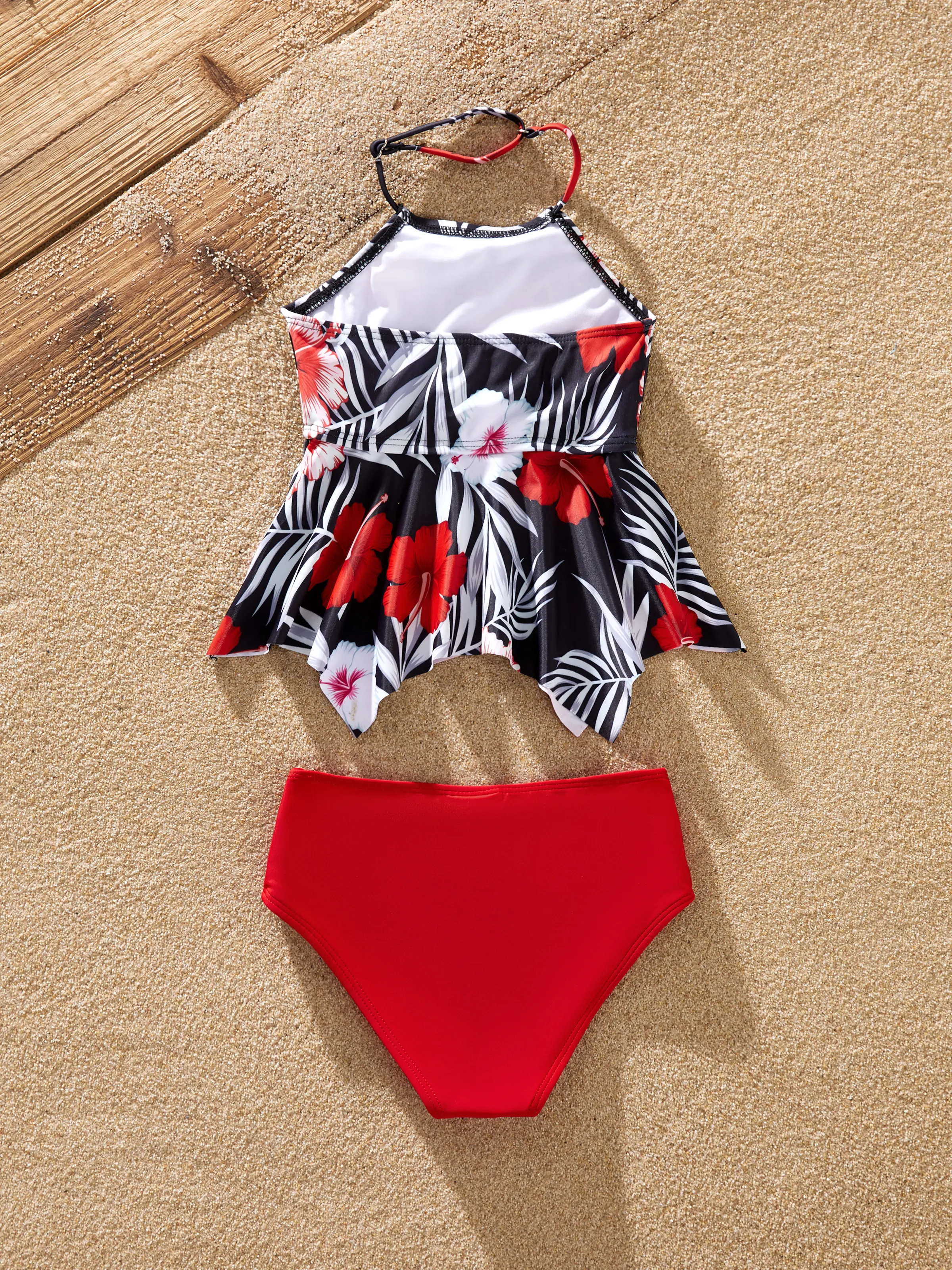 Toddler Girl Tropical Floral 2 Pieces Halter Swimsuit Black - Image 4