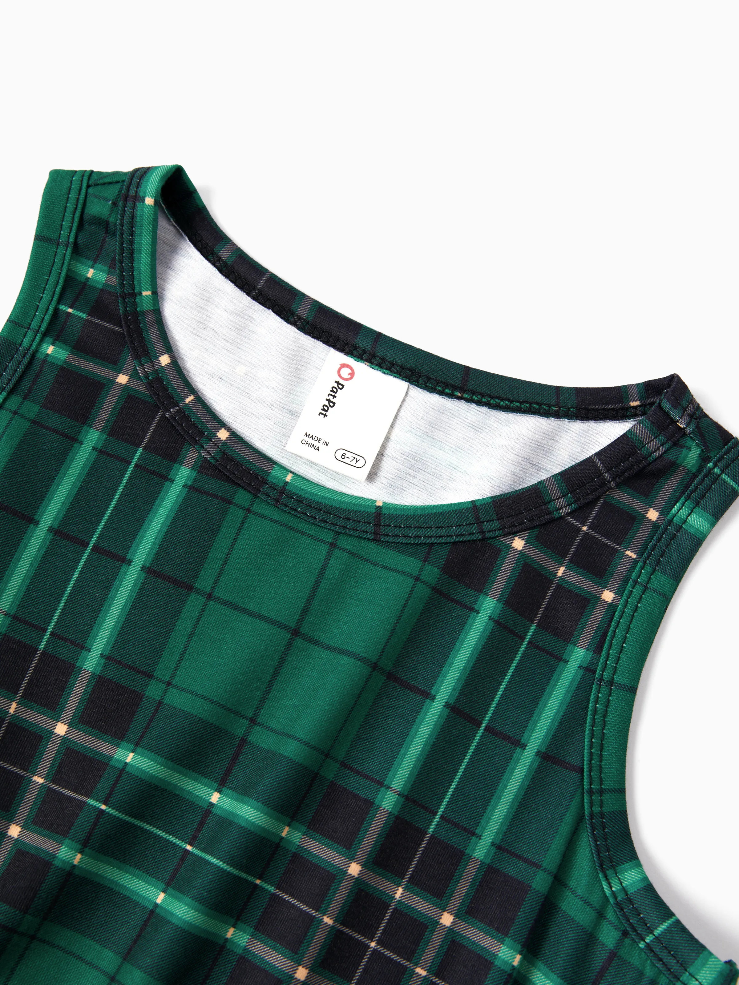 Toddler/ Kid Girl 2pcs Solid Jacket and Plaid Dress Set Dark Green - Image 10