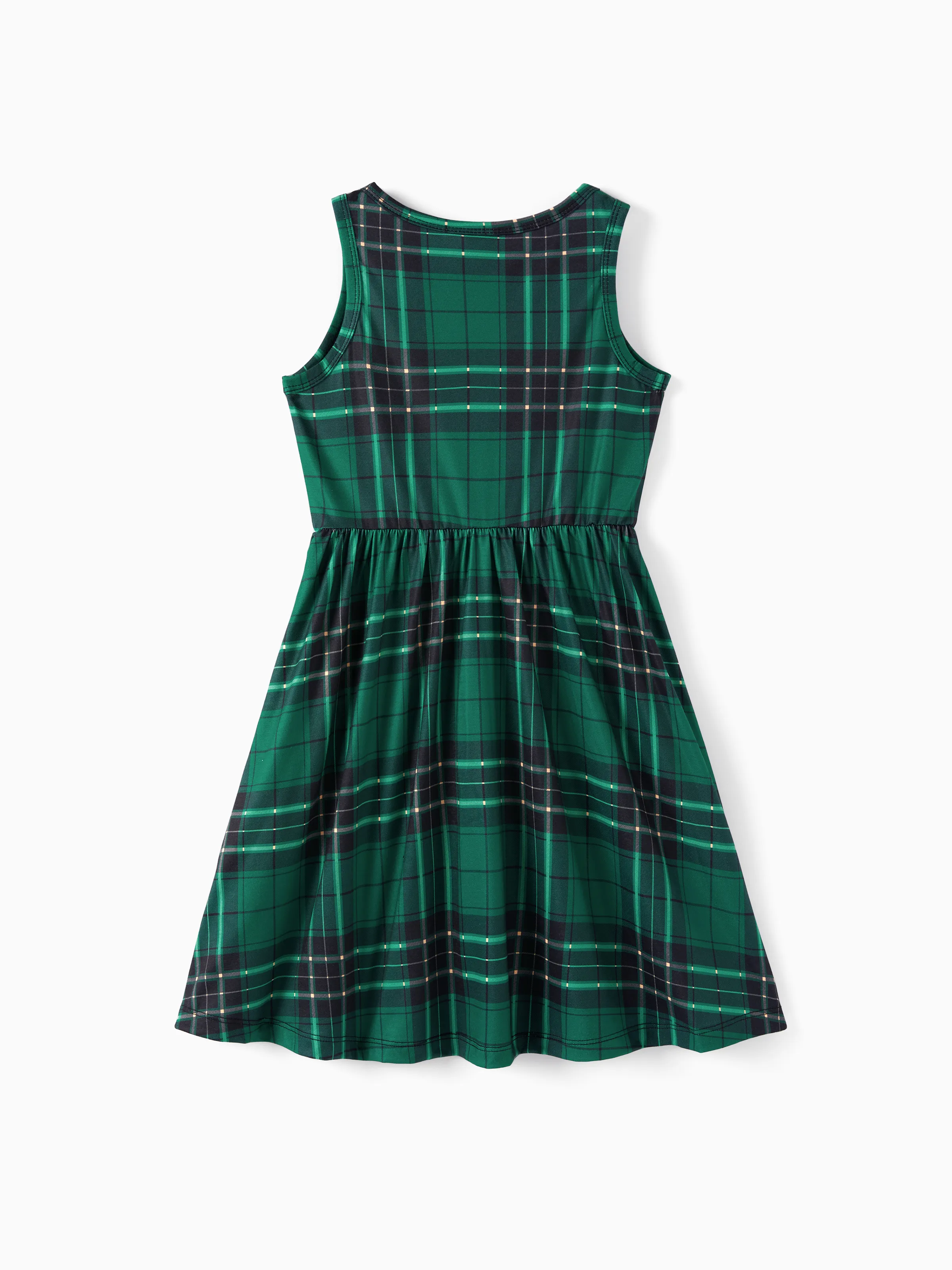 Toddler/ Kid Girl 2pcs Solid Jacket and Plaid Dress Set Dark Green - Image 5