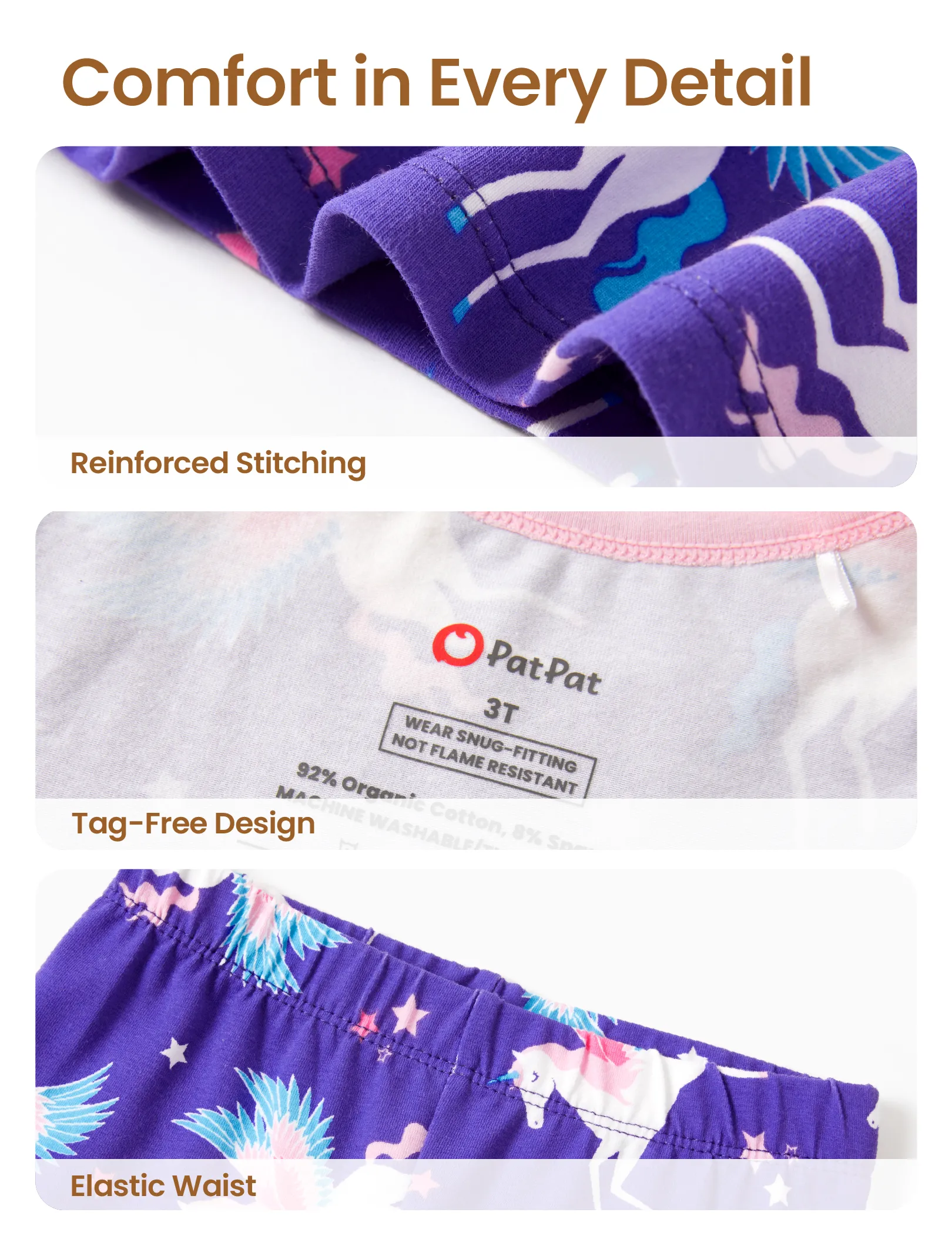 Toddler / Kids 2-piece Organic Cotton Pajamas with Childlike Print Snug fit Pjs for Girls / Boys Purple - Image 6
