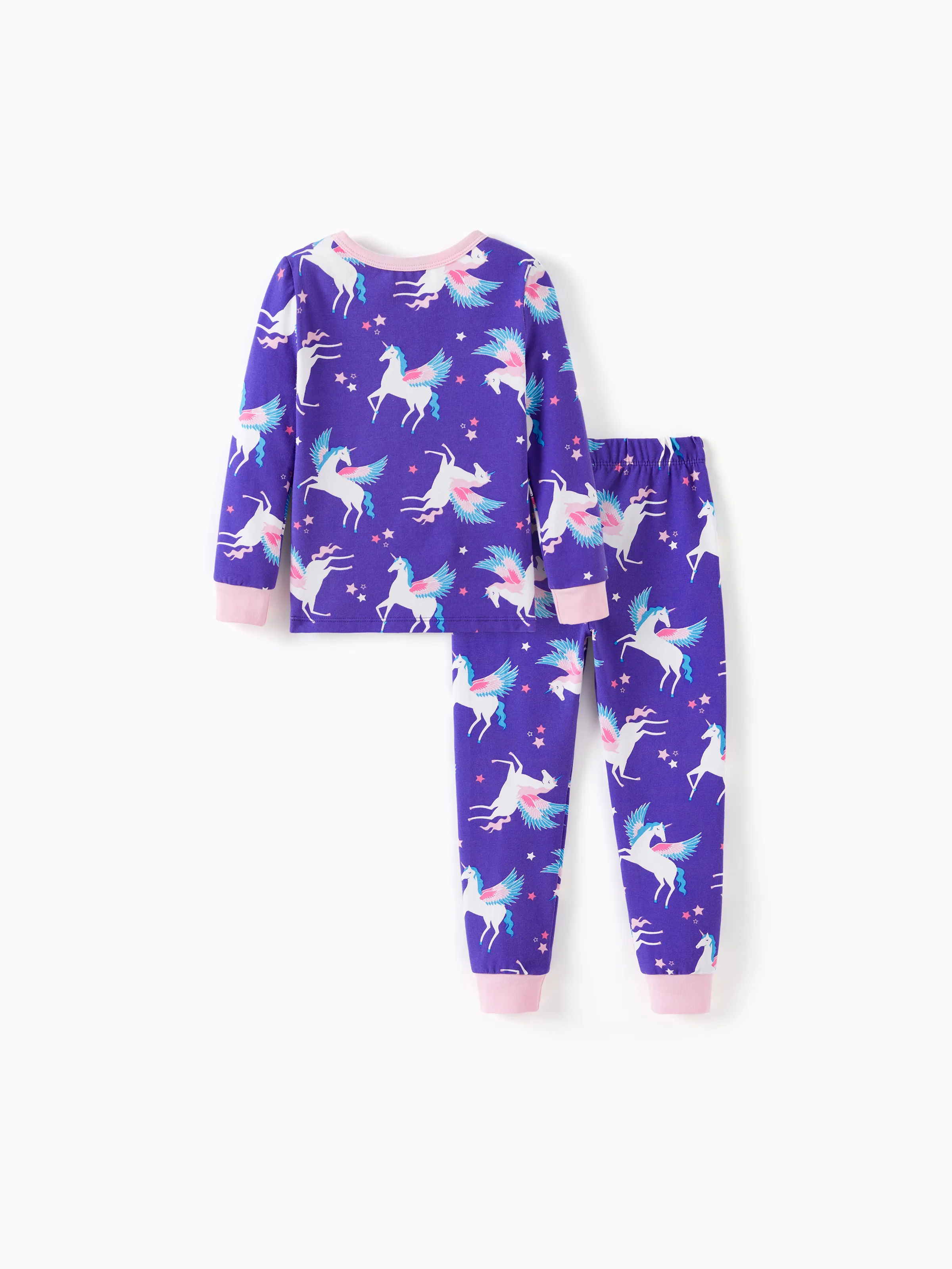Toddler / Kids 2-piece Organic Cotton Pajamas with Childlike Print Snug fit Pjs for Girls / Boys Purple - Image 7