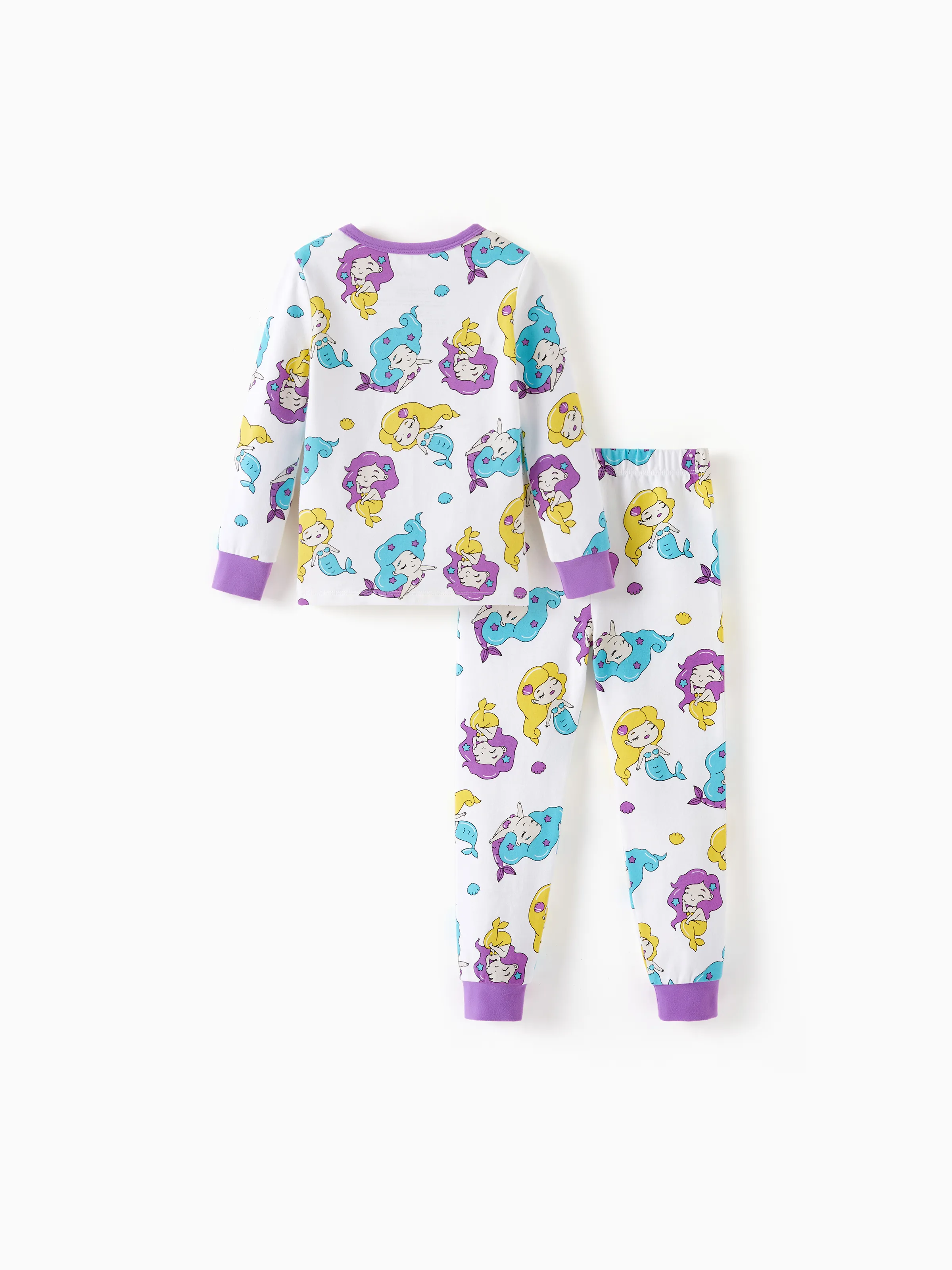 Toddler / Kids 2-piece Organic Cotton Pajamas with Childlike Print Snug fit Pjs for Girls / Boys White - Image 7