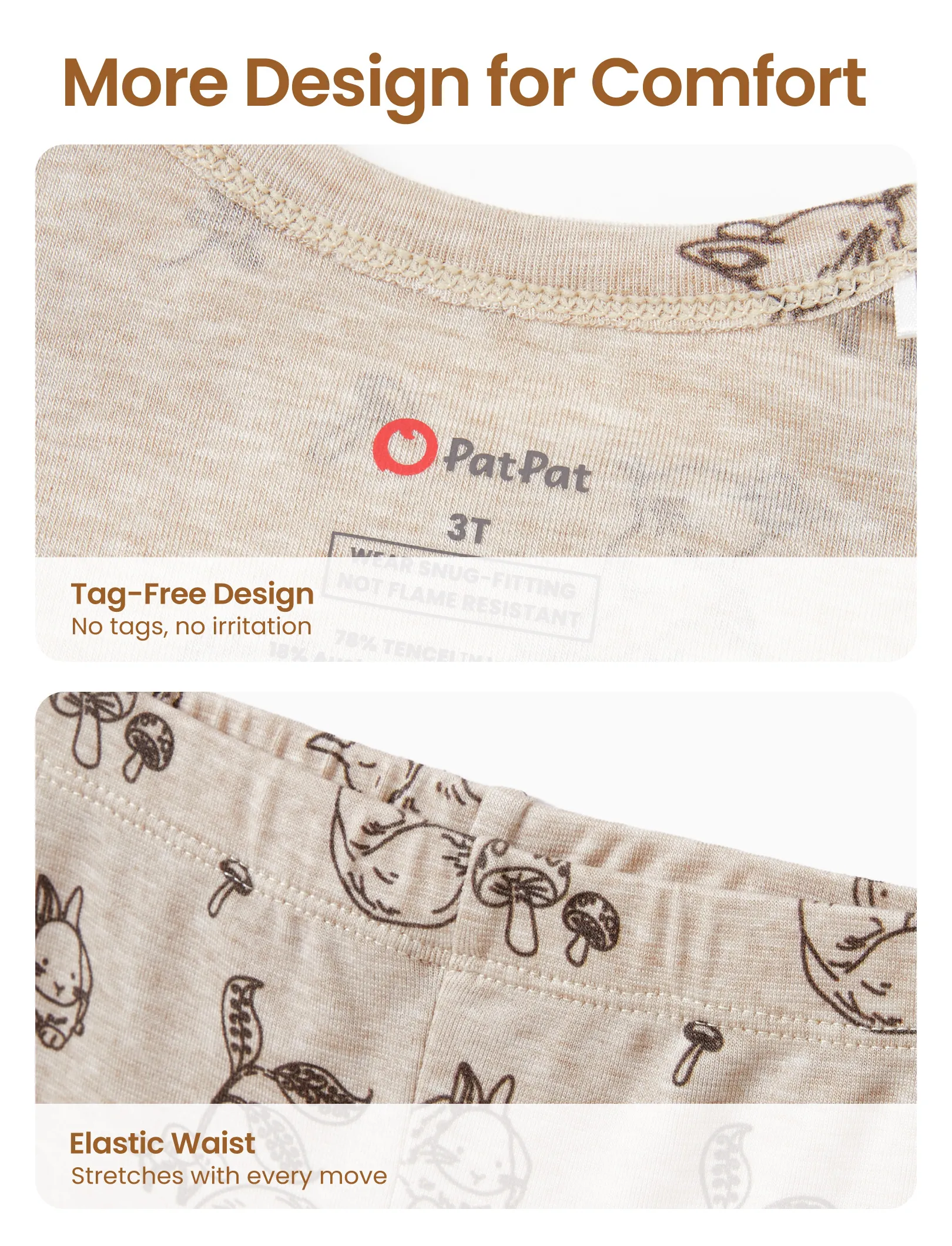 Toddler / Kids 2-piece Pajamas With Animal Print ( Snug-Fitting ) Apricot - Image 7