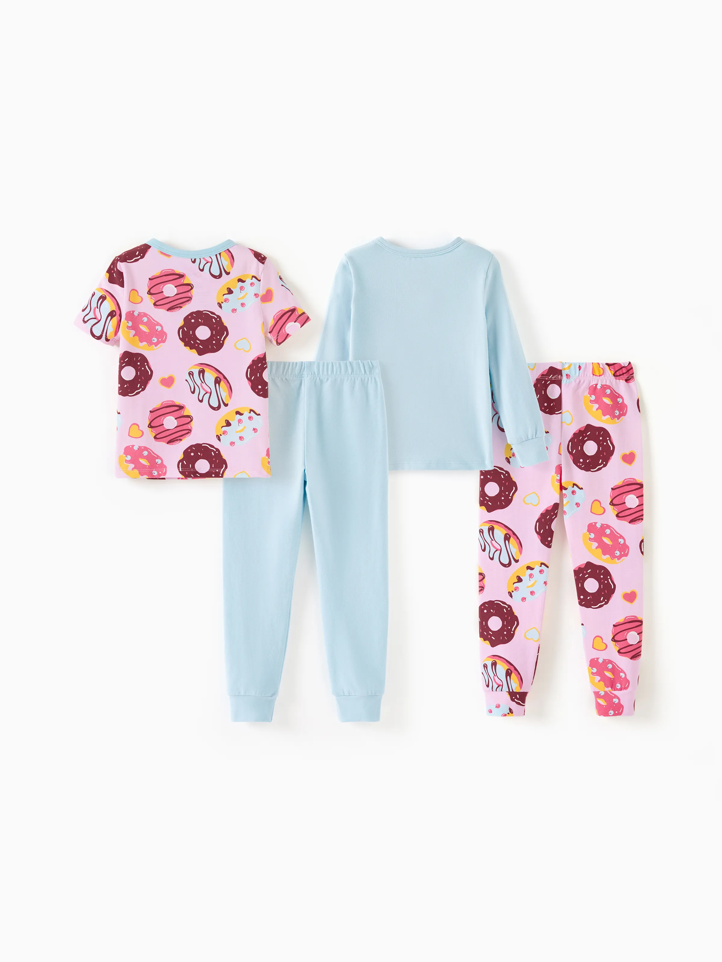 Toddler / Kids 4-piece Organic Cotton Pajamas 4-in 1 Snug fit PaJama Set for Girls Light Blue - Image 3