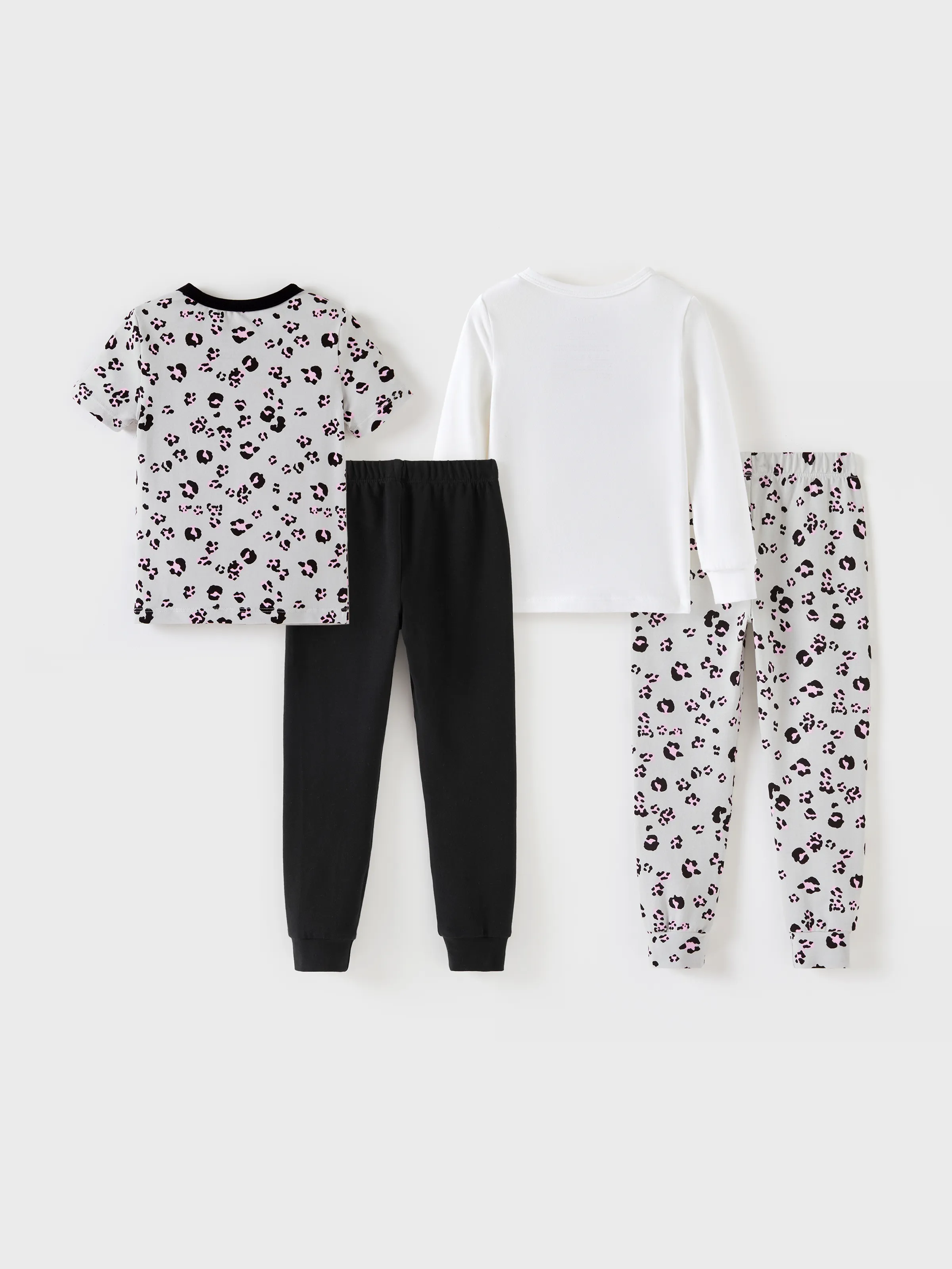 Toddler / Kids 4-piece Organic Cotton Pajamas 4-in 1 Snug fit PaJama Set for Girls White - Image 3