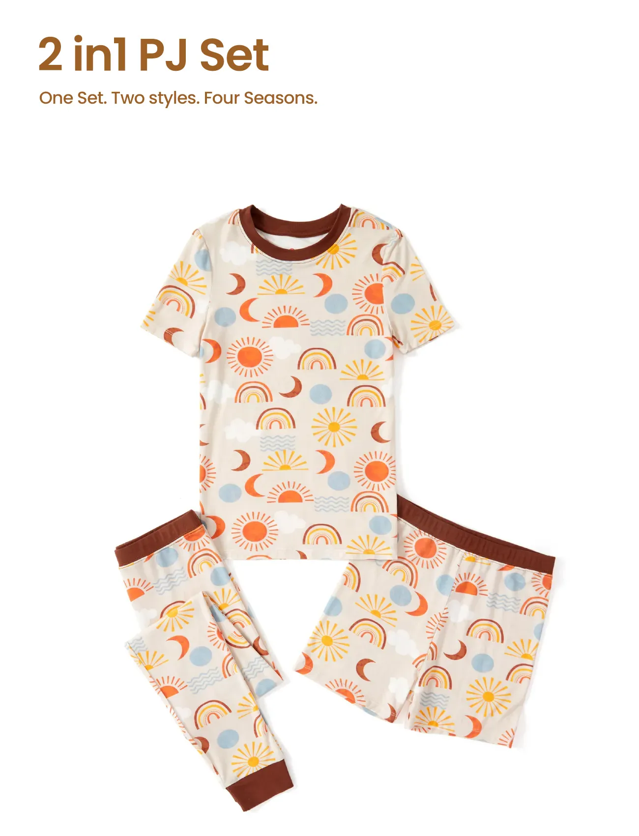 Toddler / Kids Christmas / Halloween Pajamas 3-Piece Bamboo Pajama Set 2-in-1 Look for 4 Seasons (Snug-Fitting) Apricot - Image 3