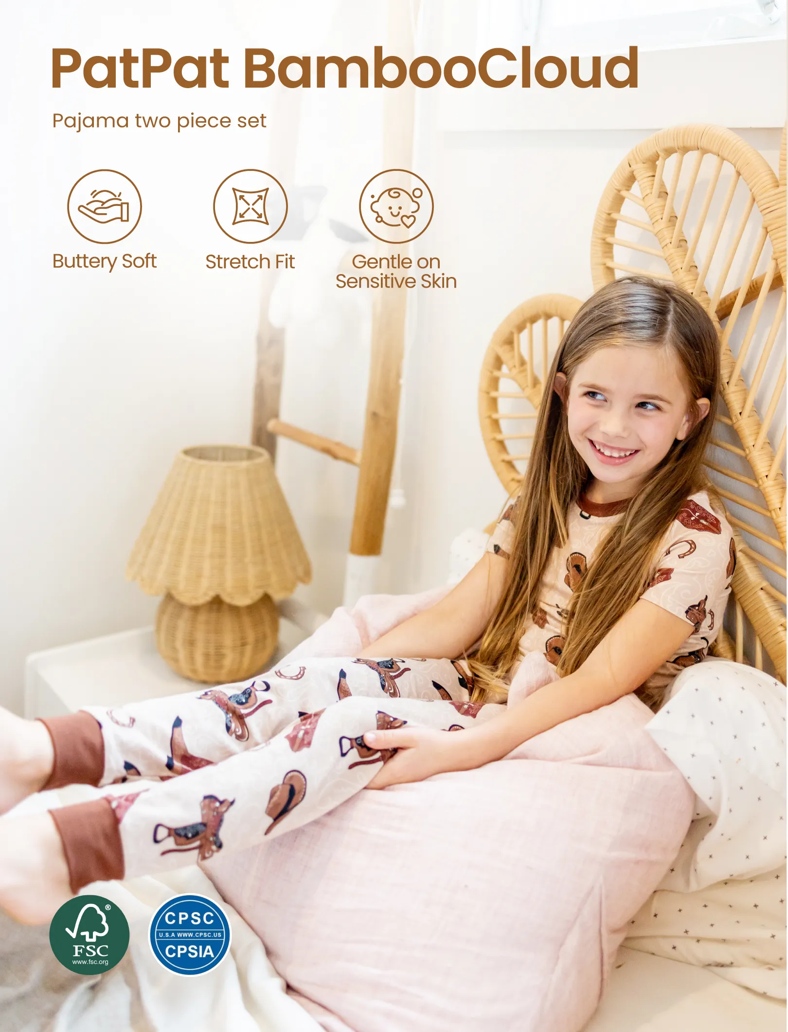 Toddler / Kids Christmas / Halloween Pajamas 3-Piece Bamboo Pajama Set 2-in-1 Look for 4 Seasons (Snug-Fitting) Brown - Image 3