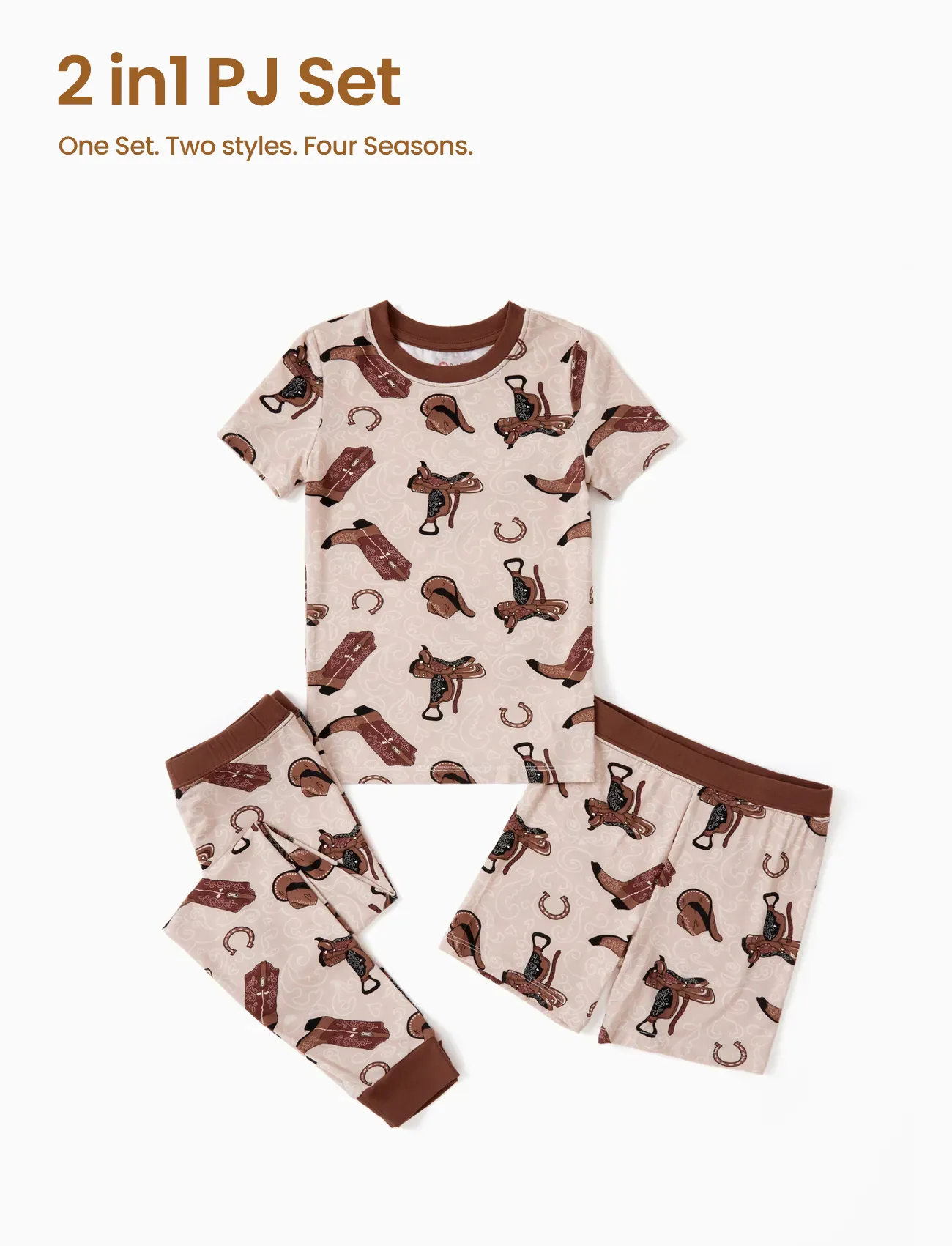 Toddler / Kids Christmas / Halloween Pajamas 3-Piece Bamboo Pajama Set 2-in-1 Look for 4 Seasons (Snug-Fitting) Brown - Image 4
