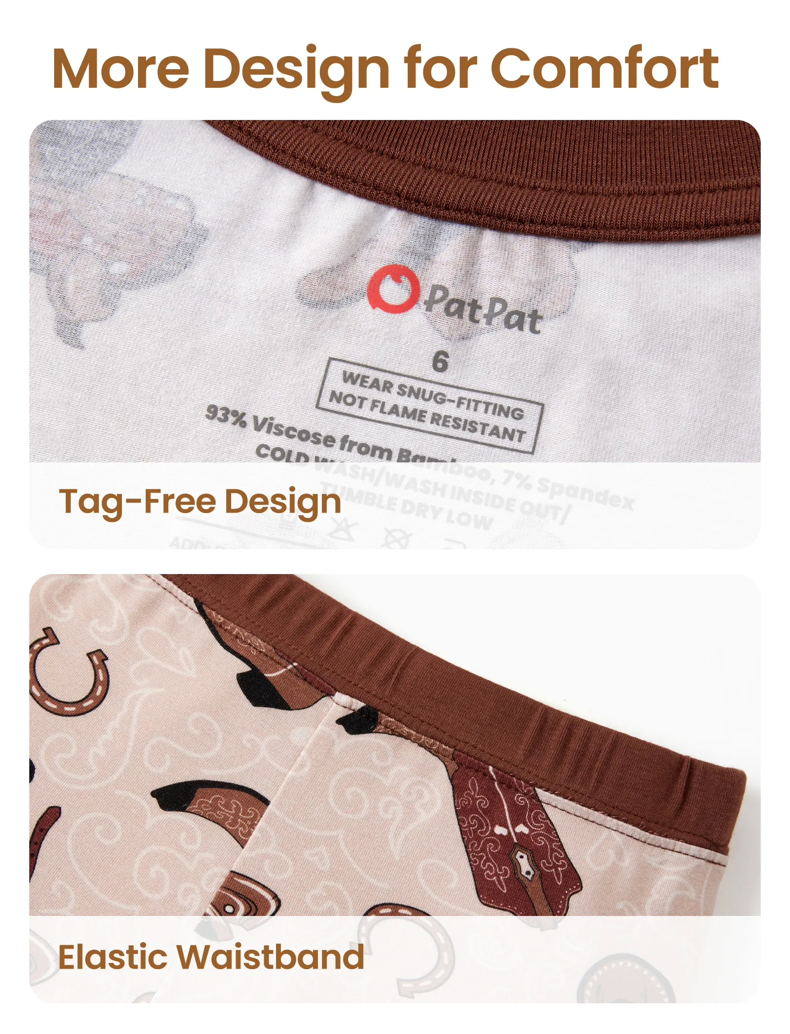 Toddler / Kids Christmas / Halloween Pajamas 3-Piece Bamboo Pajama Set 2-in-1 Look for 4 Seasons (Snug-Fitting) Brown - Image 7