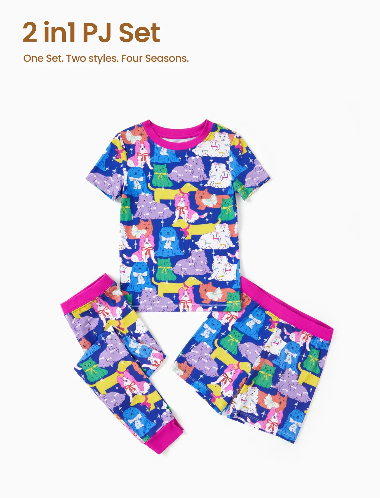 Toddler / Kids Christmas / Halloween Pajamas 3-Piece Bamboo Pajama Set 2-in-1 Look for 4 Seasons (Snug-Fitting) Color block - Image 5