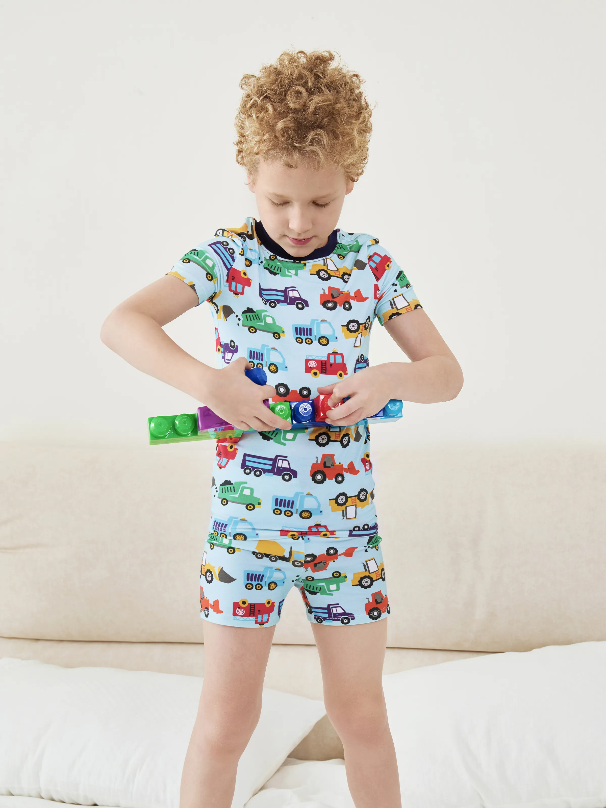 Toddler / Kids Christmas / Halloween Pajamas 3-Piece Bamboo Pajama Set 2-in-1 Look for 4 Seasons (Snug-Fitting) Light Blue - Image 8