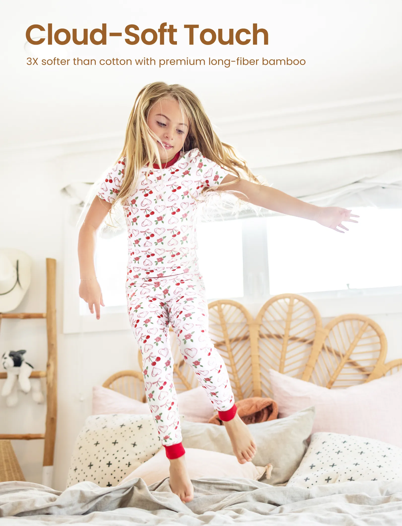 Toddler / Kids Christmas / Halloween Pajamas 3-Piece Bamboo Pajama Set 2-in-1 Look for 4 Seasons (Snug-Fitting) Red - Image 4