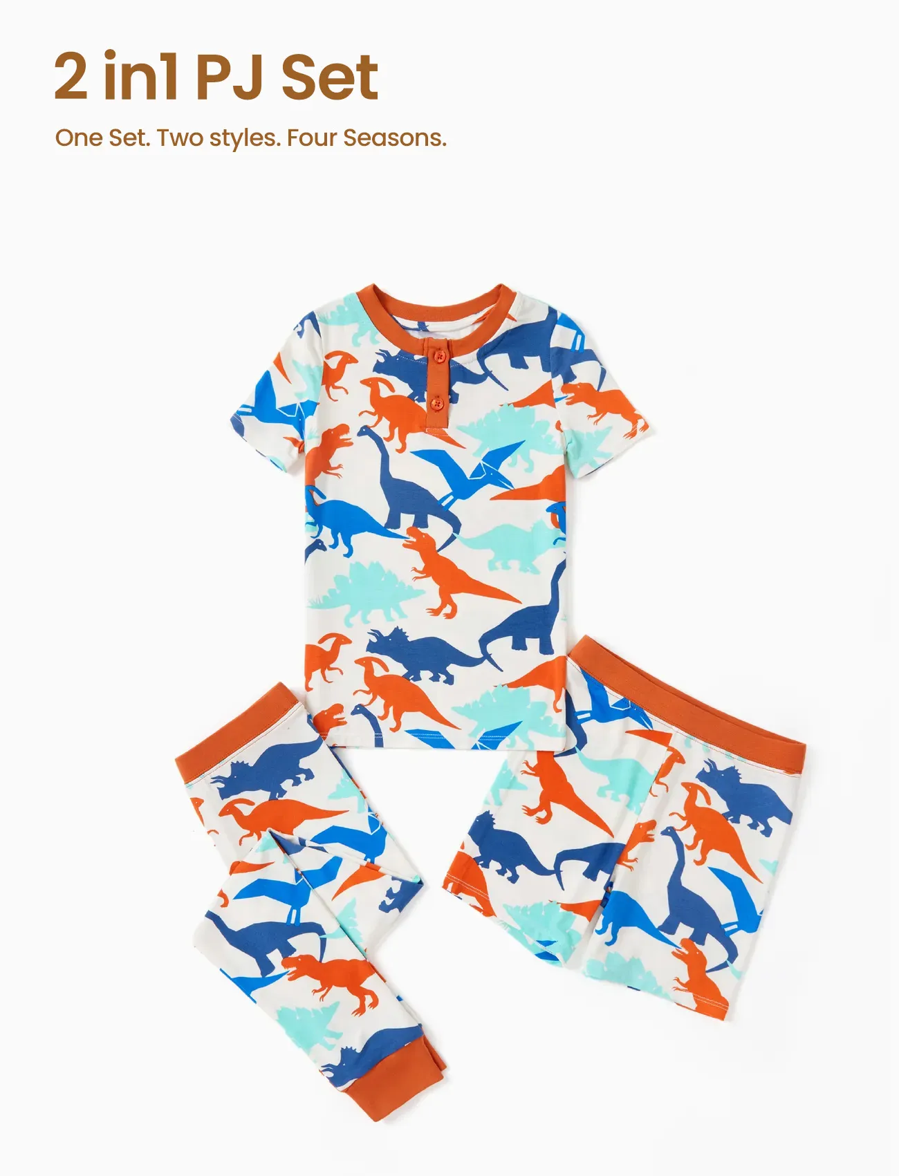 Toddler / Kids Christmas / Halloween PJS for Boys 3-Piece Bamboo Pajama Set 2-in-1 Look for 4 Seasons (Snug-Fitting) Apricot - Image 4