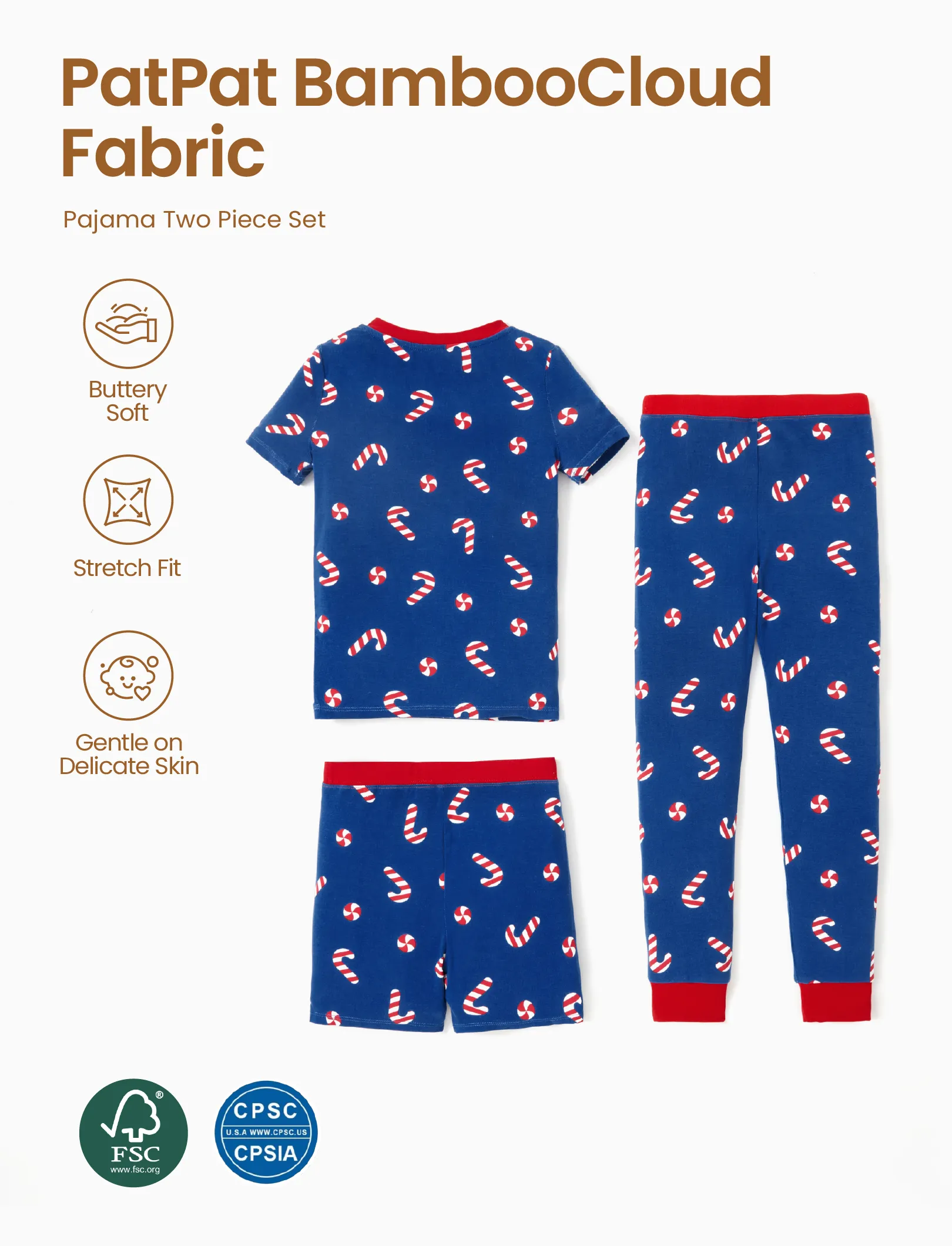 Toddler / Kids Christmas / Halloween PJS for Boys 3-Piece Bamboo Pajama Set 2-in-1 Look for 4 Seasons (Snug-Fitting) Deep Blue - Image 3