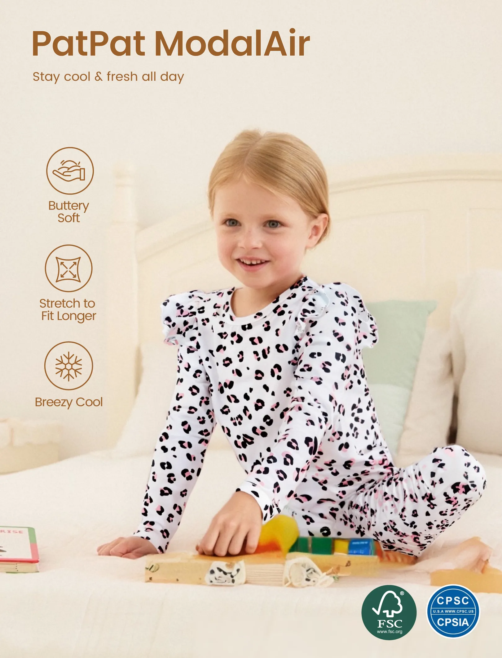 Toddler / Kids Halloween Pajamas With Childlike Print (1-Piece Snug-Fitting ) Apricot - Image 3