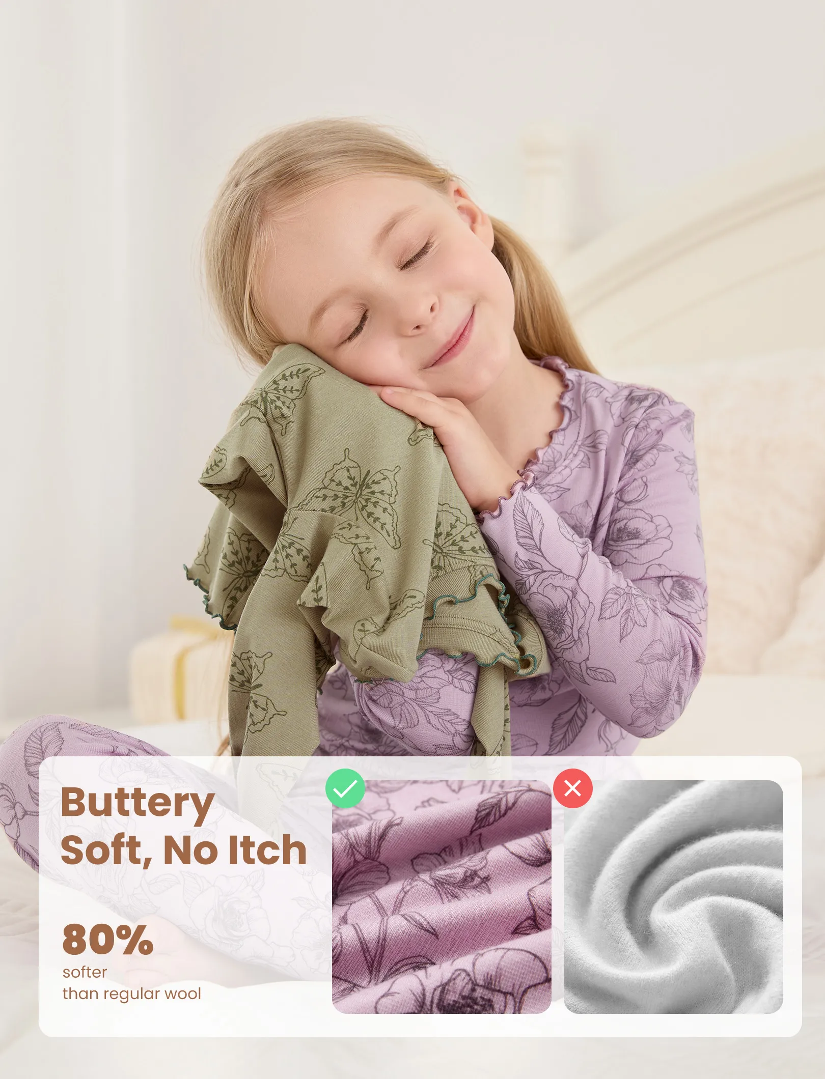 Toddler / Kids Pajamas 2-piece Pajama Set with Soft Tencel Lyocell Wool Blend (Snug-Fitting ) Pink - Image 3