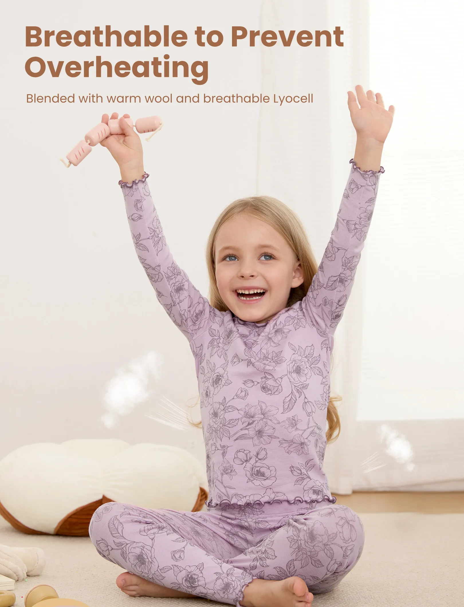 Toddler / Kids Pajamas 2-piece Pajama Set with Soft Tencel Lyocell Wool Blend (Snug-Fitting ) Pink - Image 4