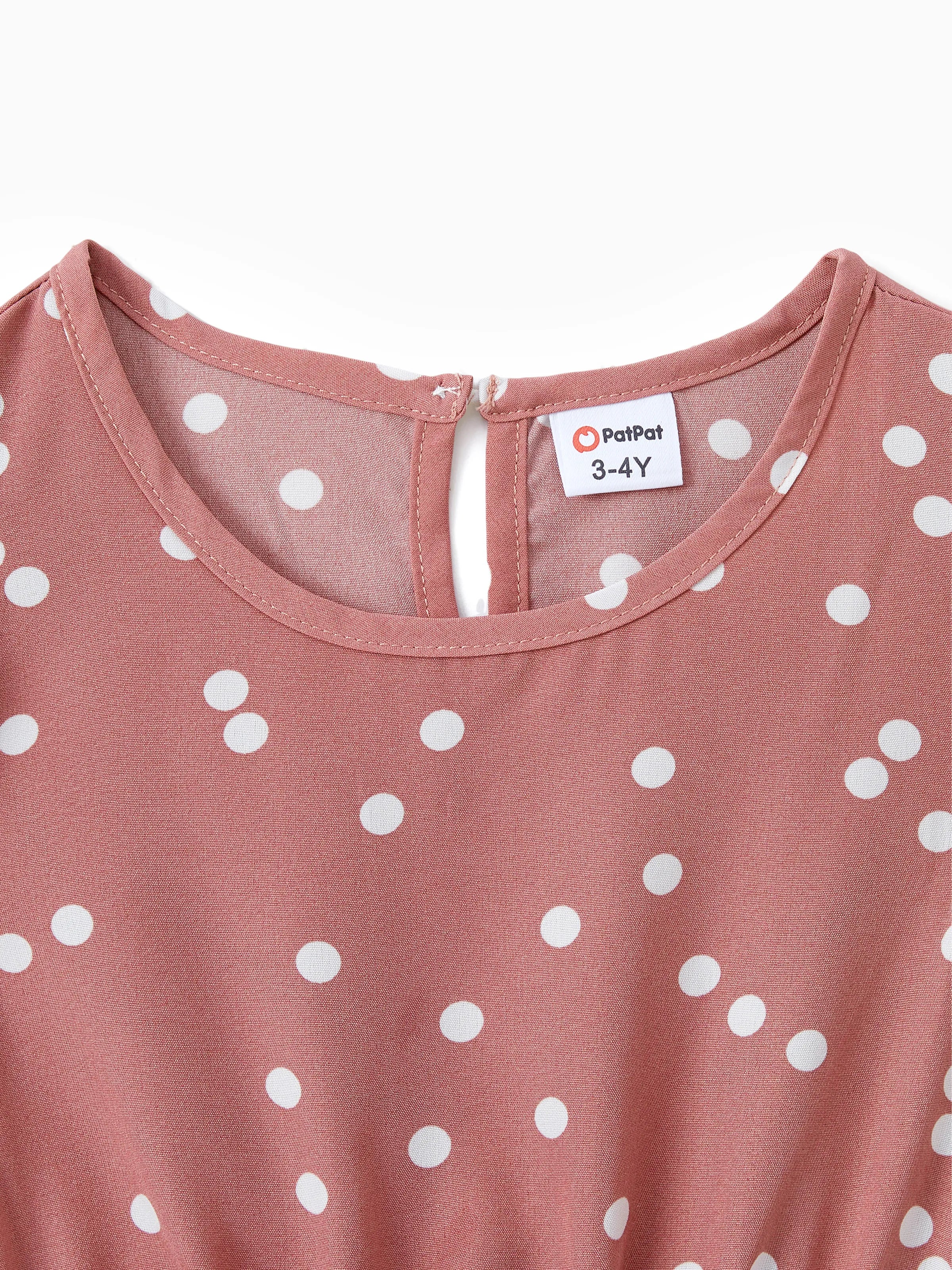 Toddler/Kid Girl All Over Dots Pink Cross Wrap V Neck Ruffle Flutter-sleeve Dress for Mom and Me PinkyWhite - Image 4
