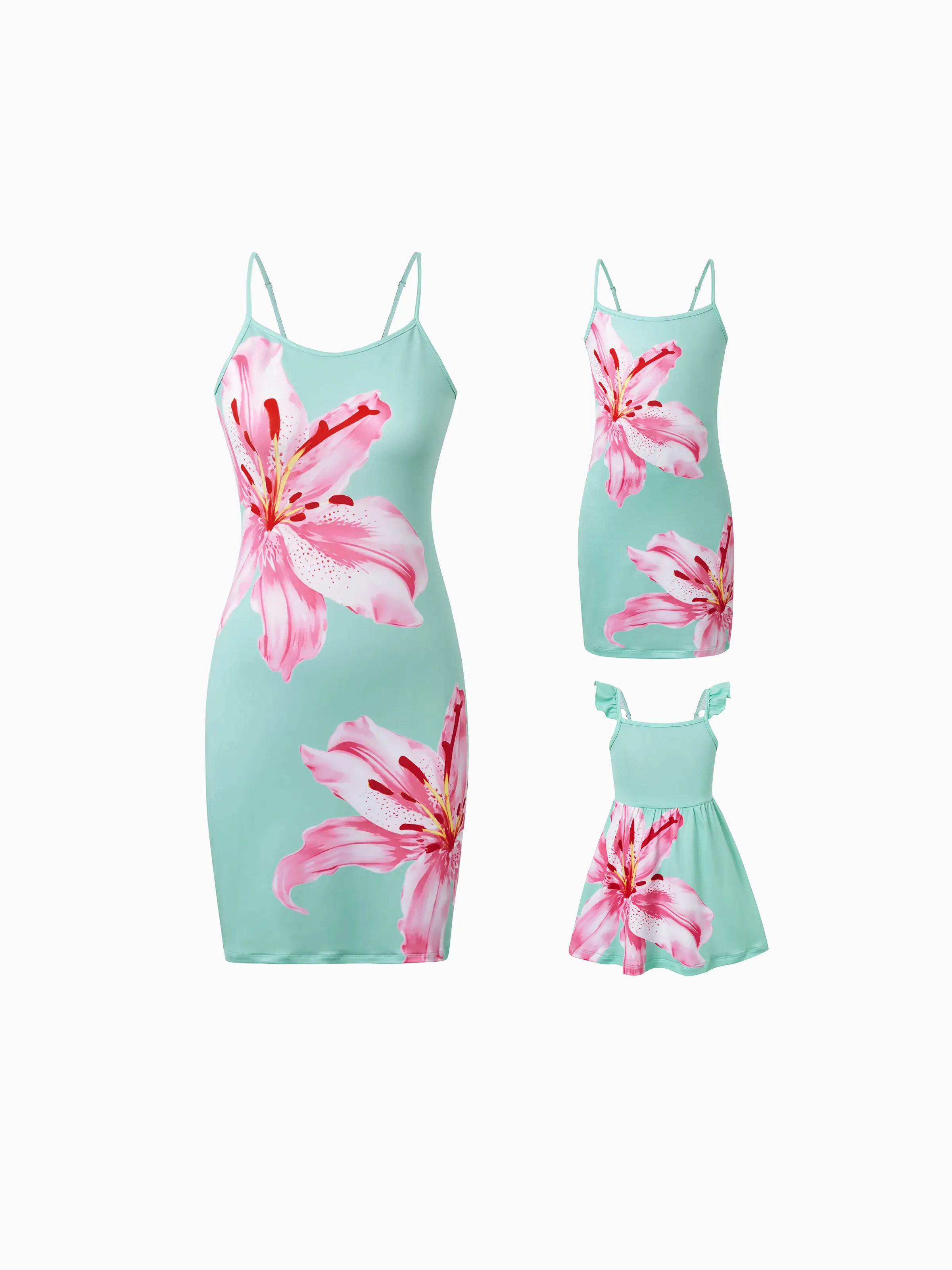 Toddler/Kid Girl Casual Flower Print Sleeveless Strappy Dresses  Light Green - Image 2