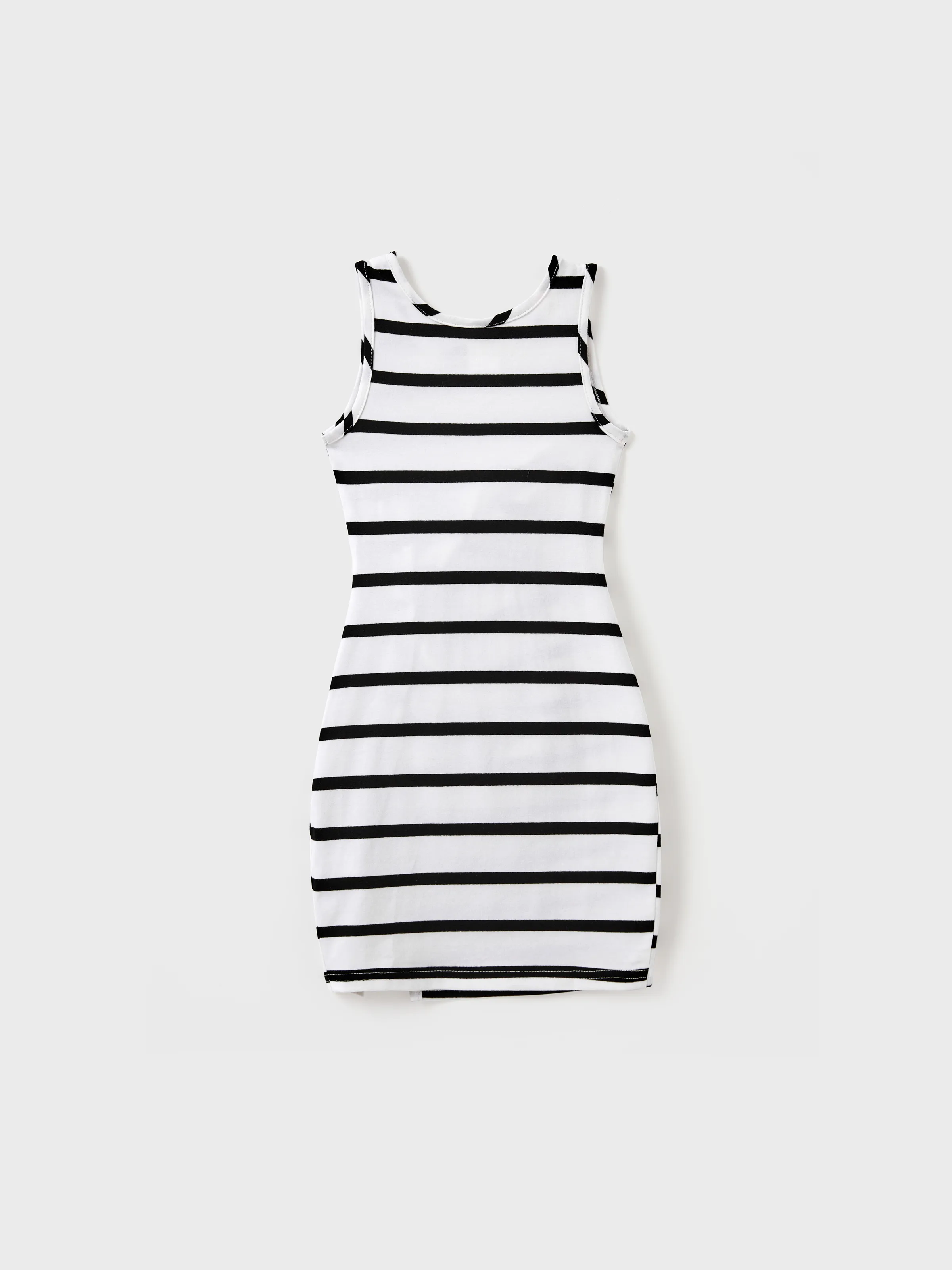 Toddler/Kid Girl Cotton Black and White Stripe Strap Bodycon Dress  Black+White - Image 3