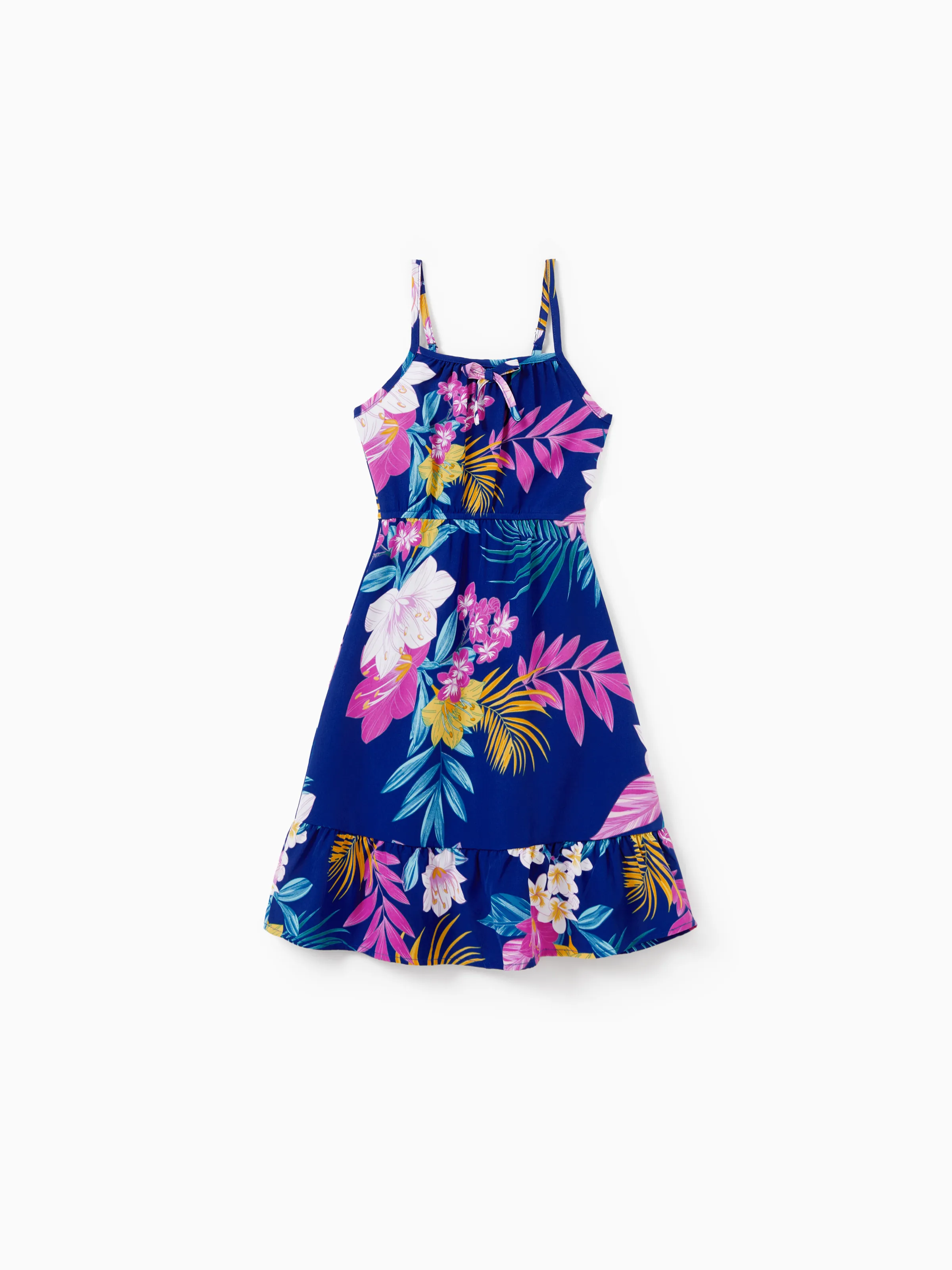 Toddler/Kid Girl Hawaiian Outfits Tropical Floral Print Strap Dress for Vacation  Deep Blue - Image 2