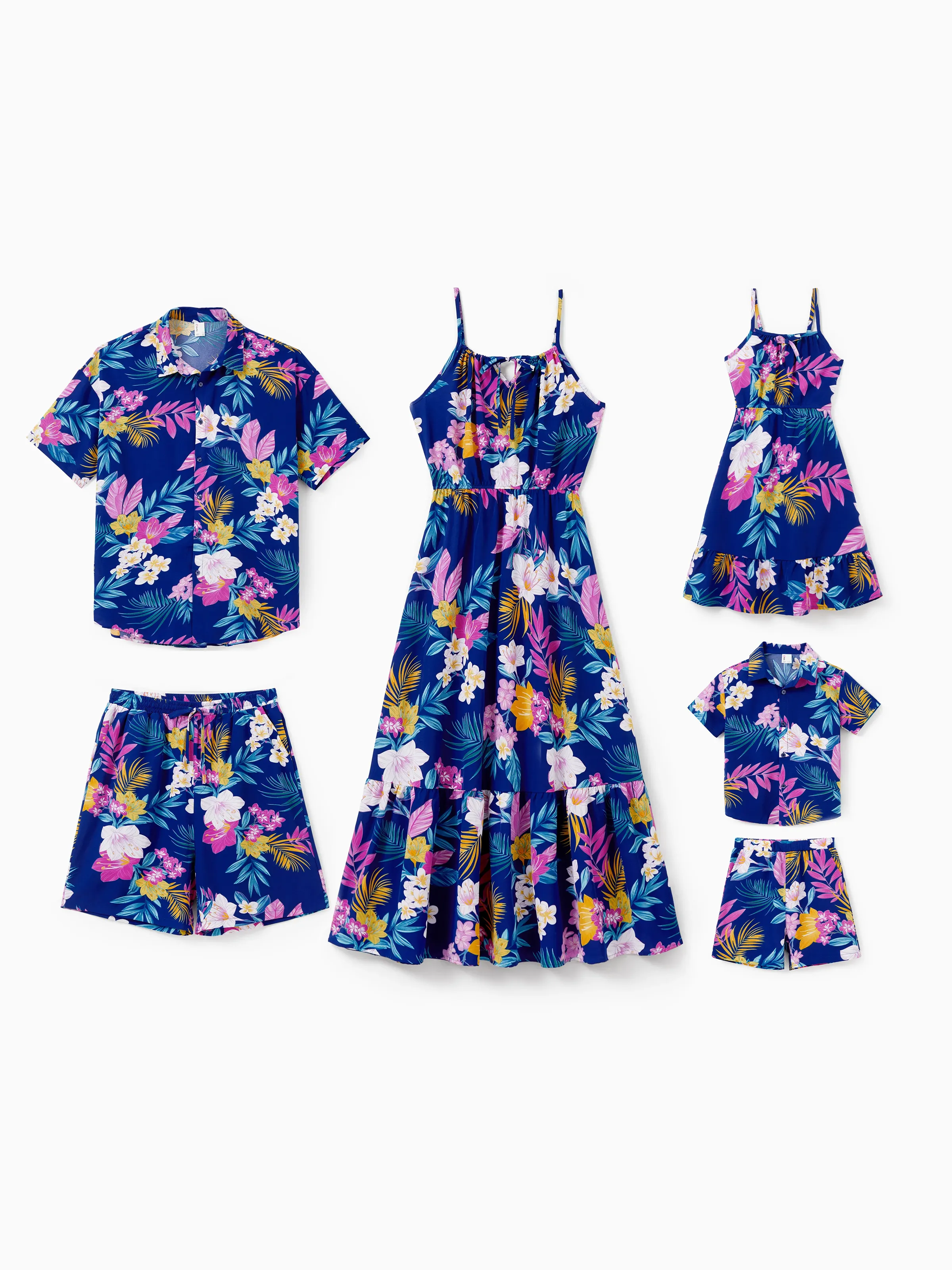 Toddler/Kid Girl Hawaiian Outfits Tropical Floral Print Strap Dress for Vacation  Deep Blue - Image 4
