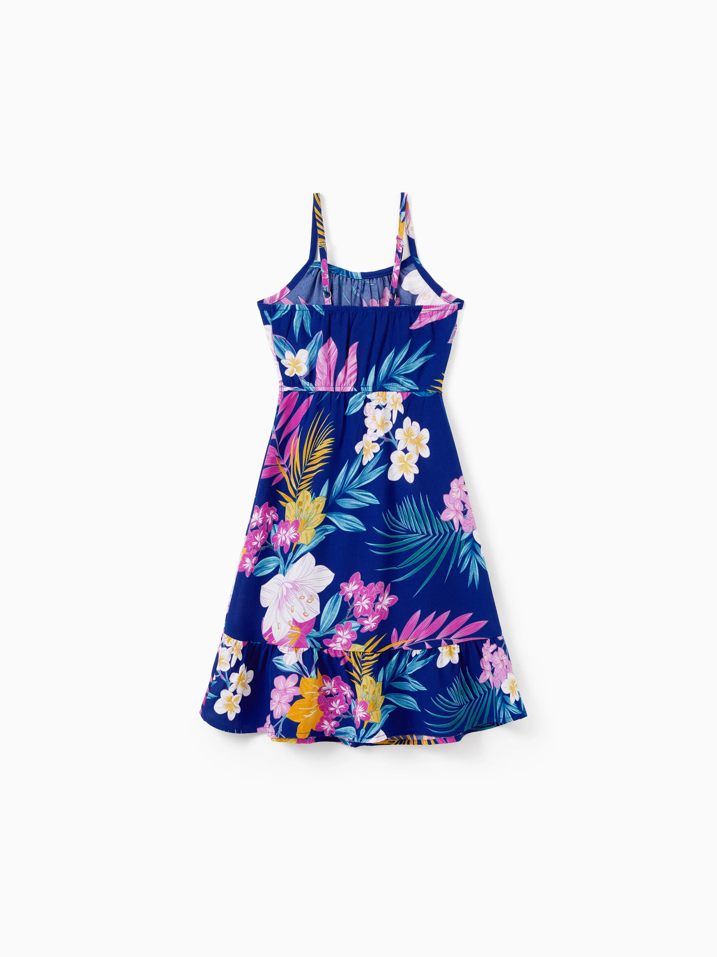 Toddler/Kid Girl Hawaiian Outfits Tropical Floral Print Strap Dress for Vacation  Deep Blue - Image 5