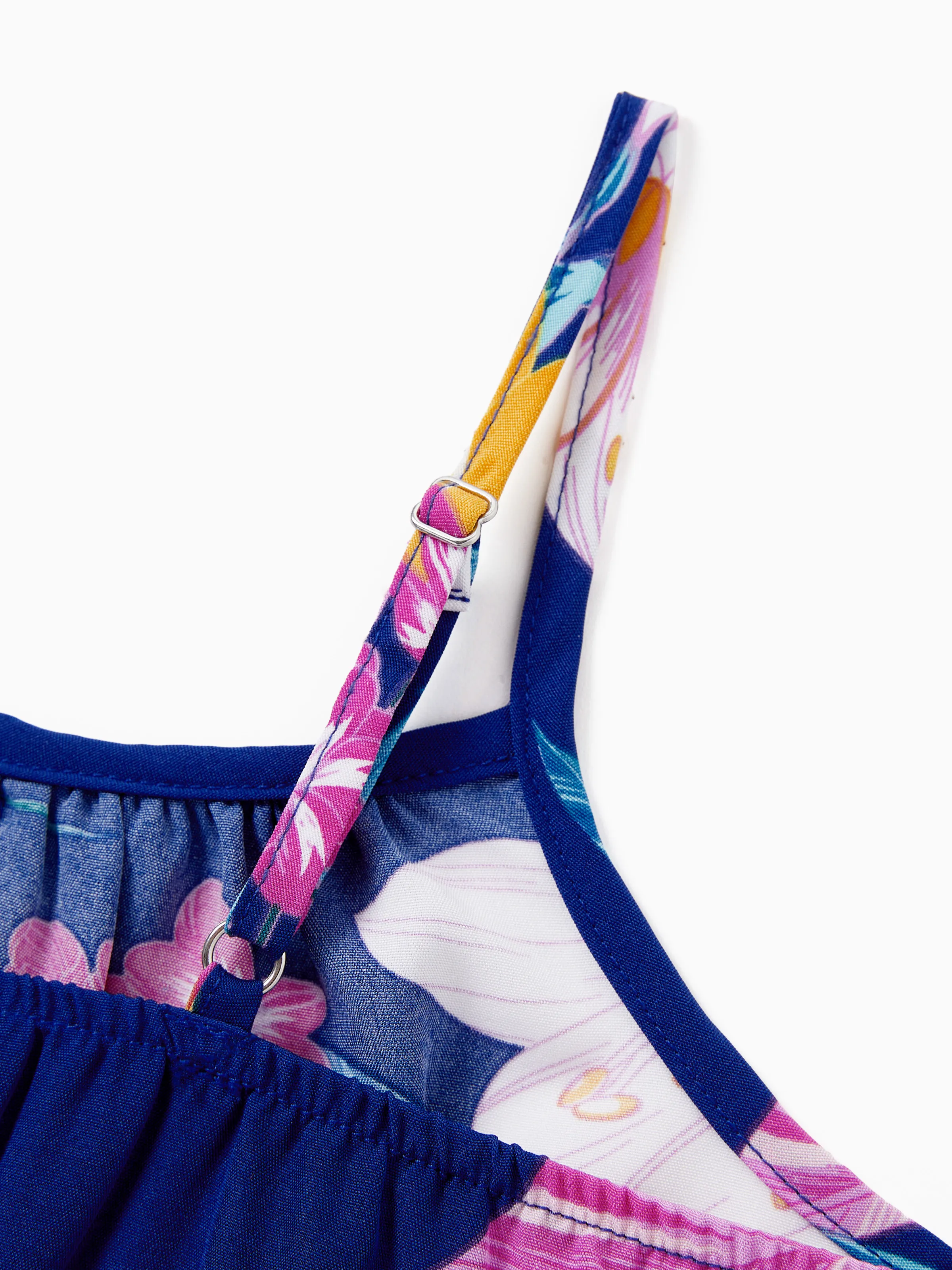 Toddler/Kid Girl Hawaiian Outfits Tropical Floral Print Strap Dress for Vacation  Deep Blue - Image 7