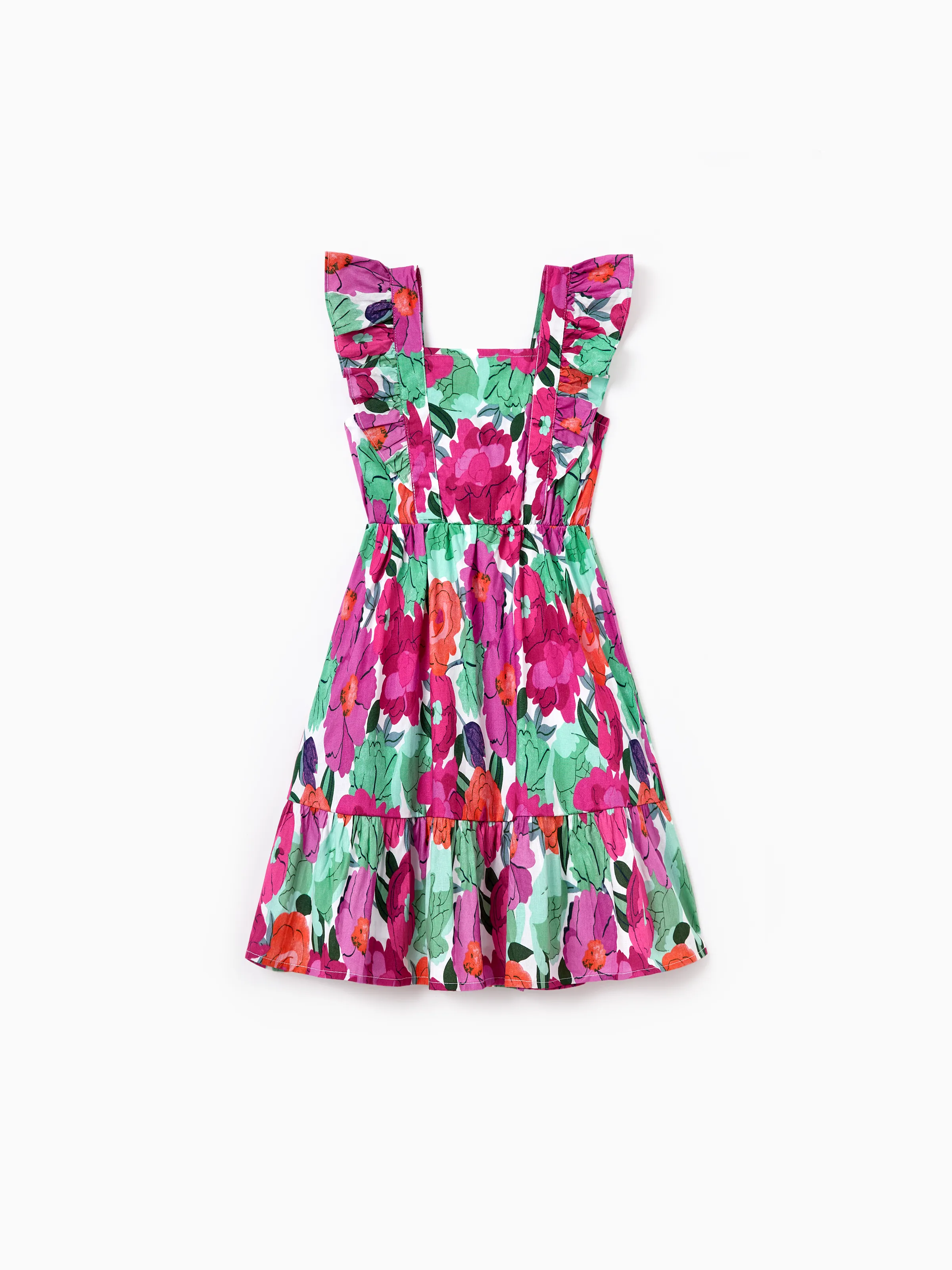Toddler/Kid Girl Cotton Vacation Dresses Floral Smocked Dresses with Ruffle Straps for Summer Family Outings & Photos Multi-color - Image 2