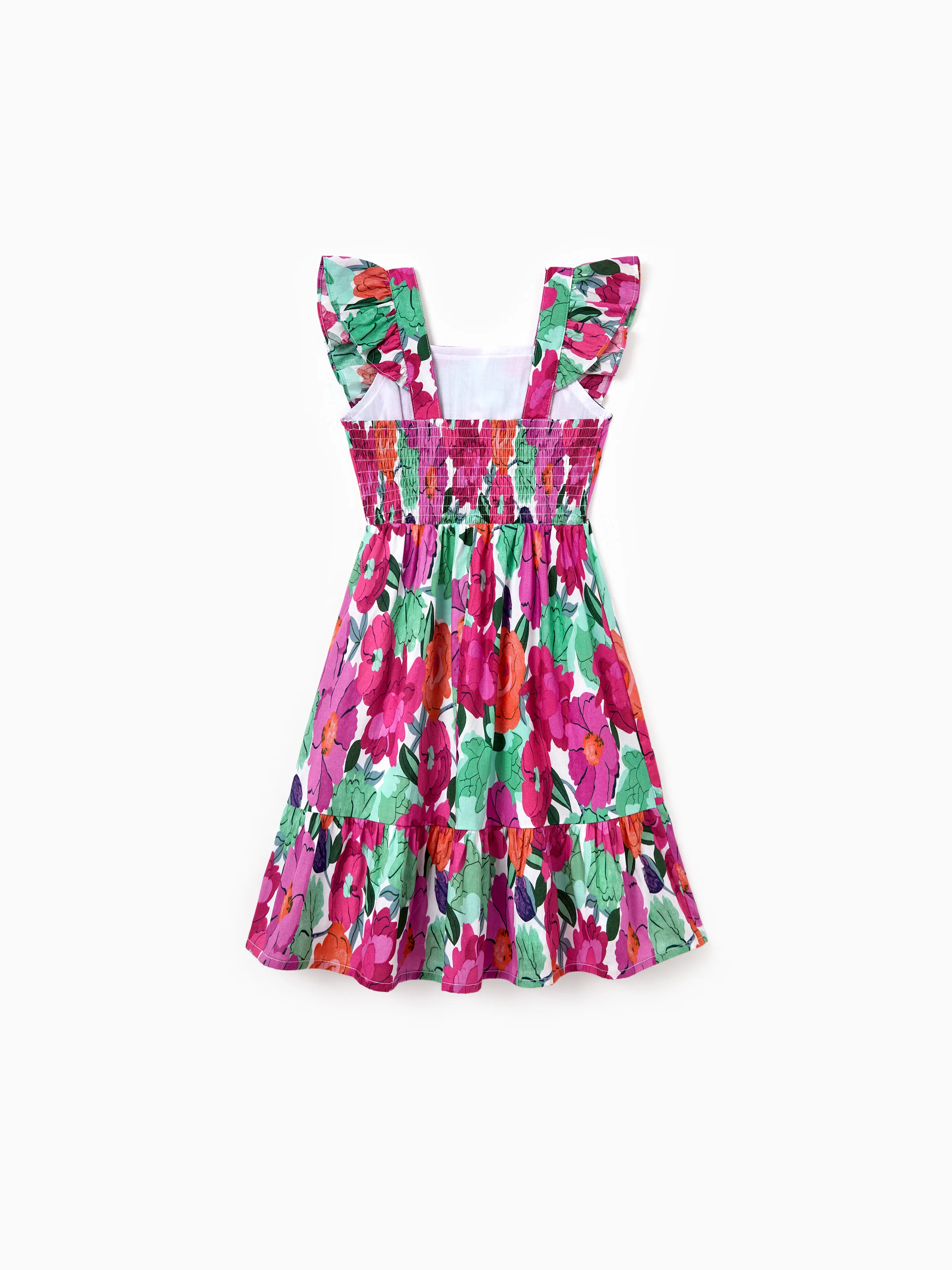 Toddler/Kid Girl Cotton Vacation Dresses Floral Smocked Dresses with Ruffle Straps for Summer Family Outings & Photos Multi-color - Image 6